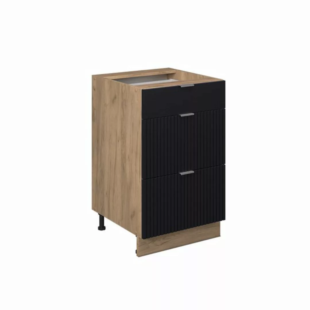 Vicco Unterschrank Fame-Line, Schwarz gestreift/Goldkraft Eiche, 50 cm, AP günstig online kaufen