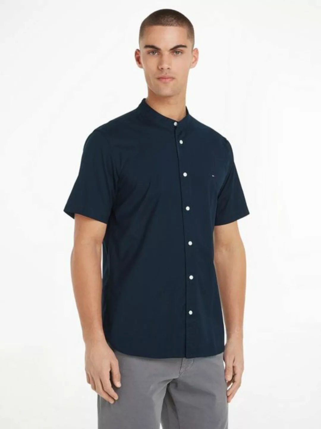 Tommy Hilfiger Kurzarmhemd "FLEX POPLIN MAO RF SHIRT", Markenstickerei günstig online kaufen