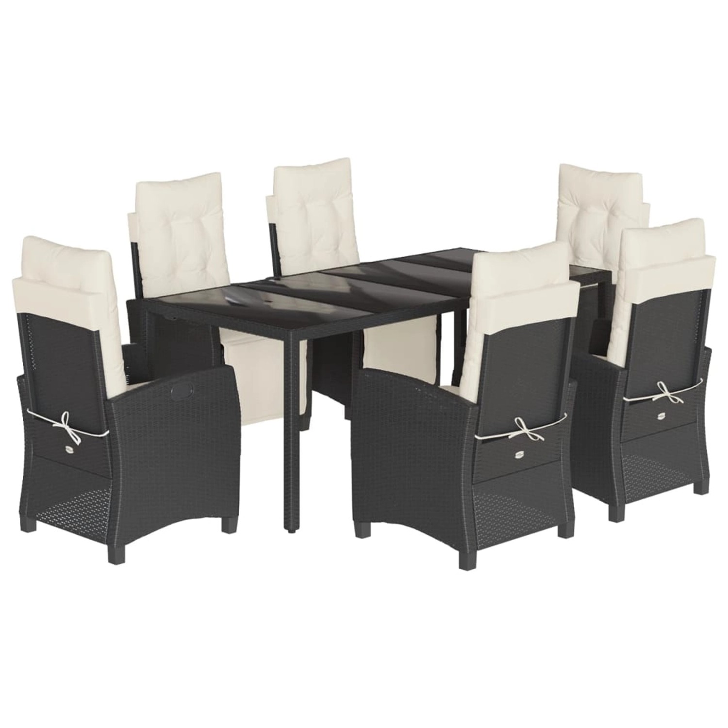 vidaXL 7-Tlg Garten-Essgruppe mit Kissen Schwarz Poly Rattan 3212886 günstig online kaufen