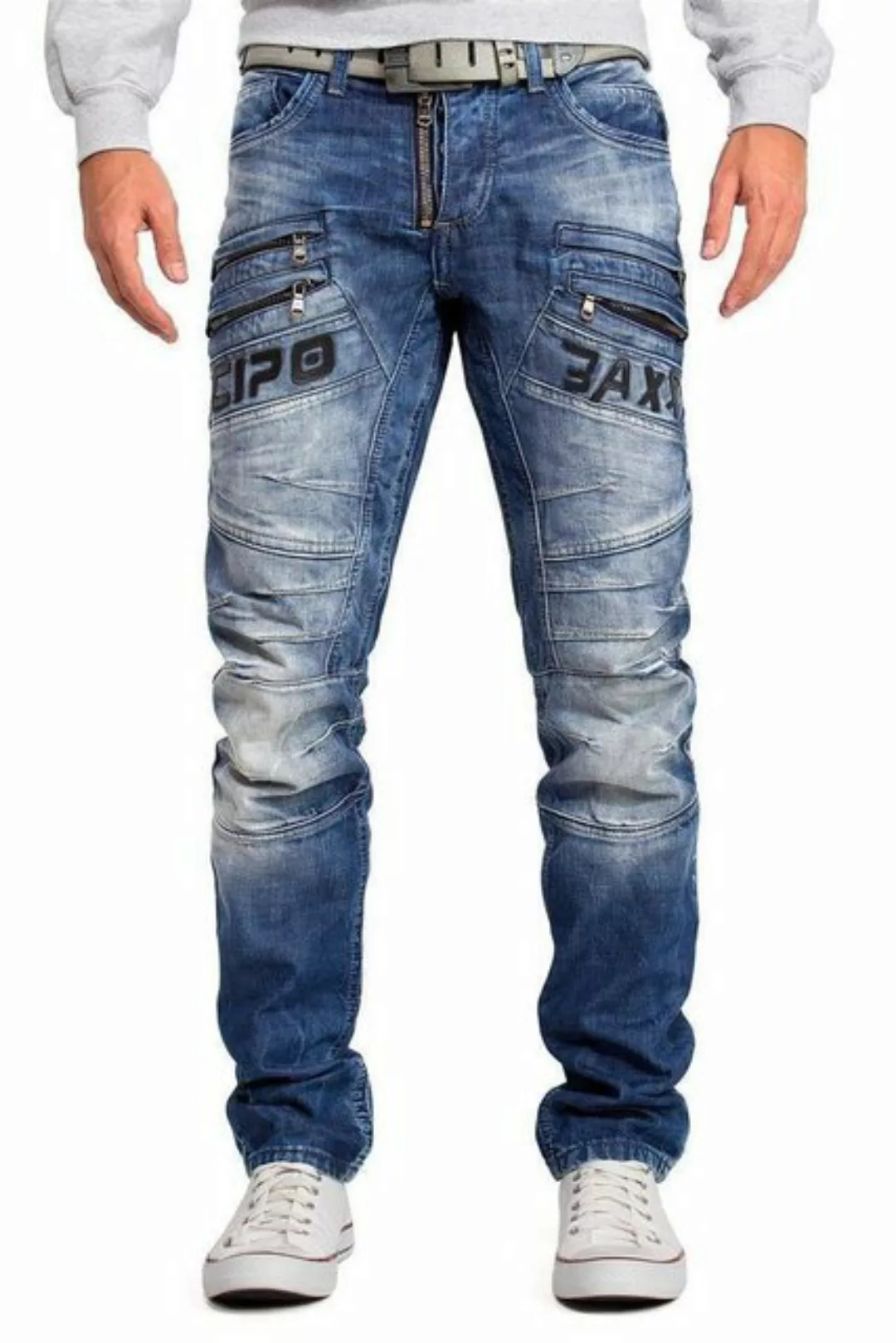 Cipo & Baxx Regular-fit-Jeans Hose BA-CD491 mit diversen Zippern und Schrif günstig online kaufen