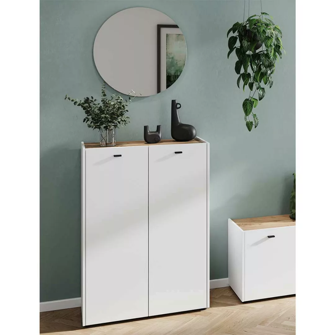 Flurgarderobe Set im Skandi Design Wildeichefarben und Weiß (zweiteilig) günstig online kaufen