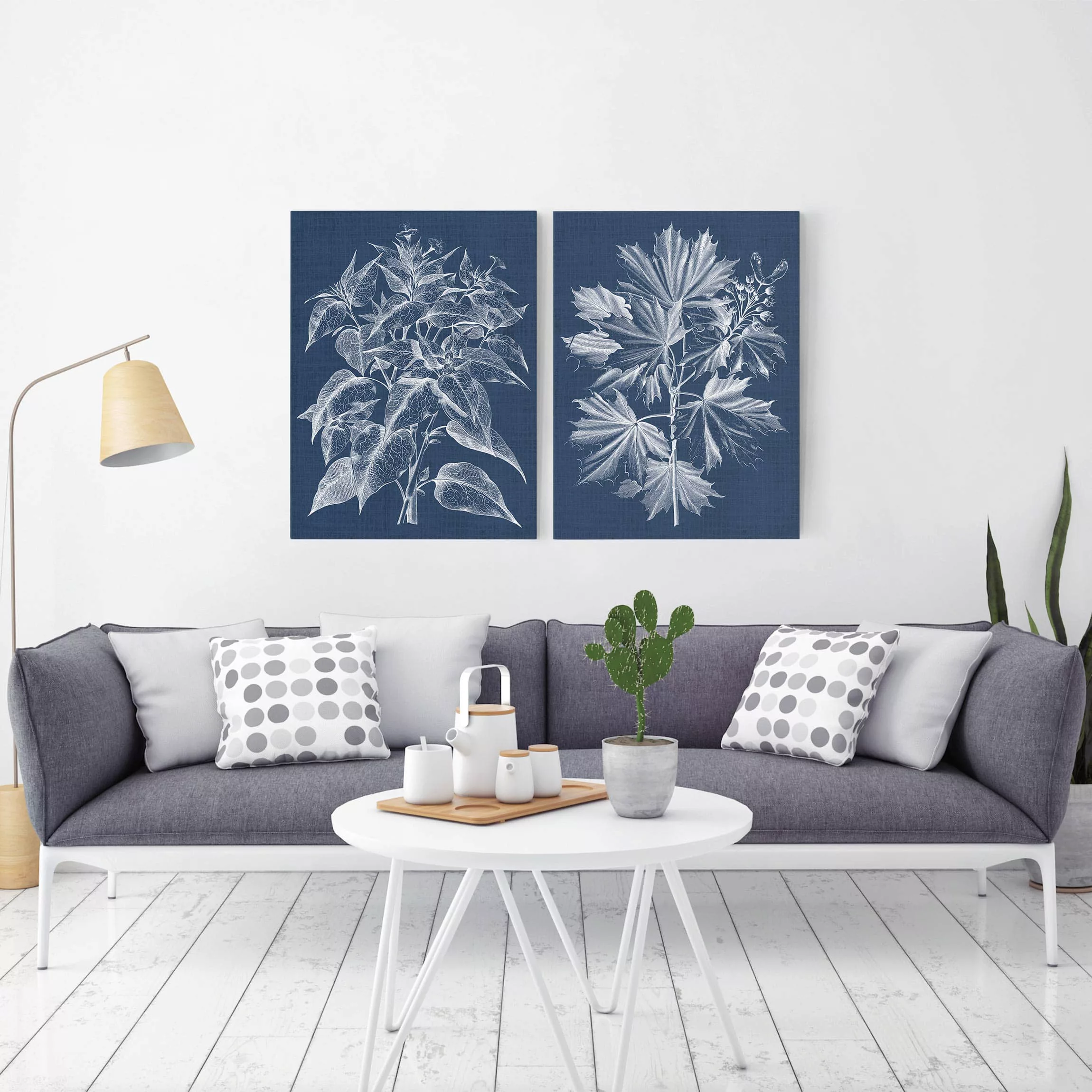 2-teiliges Leinwandbild Botanik - Hochformat Denim Pflanzenstudie Set III günstig online kaufen