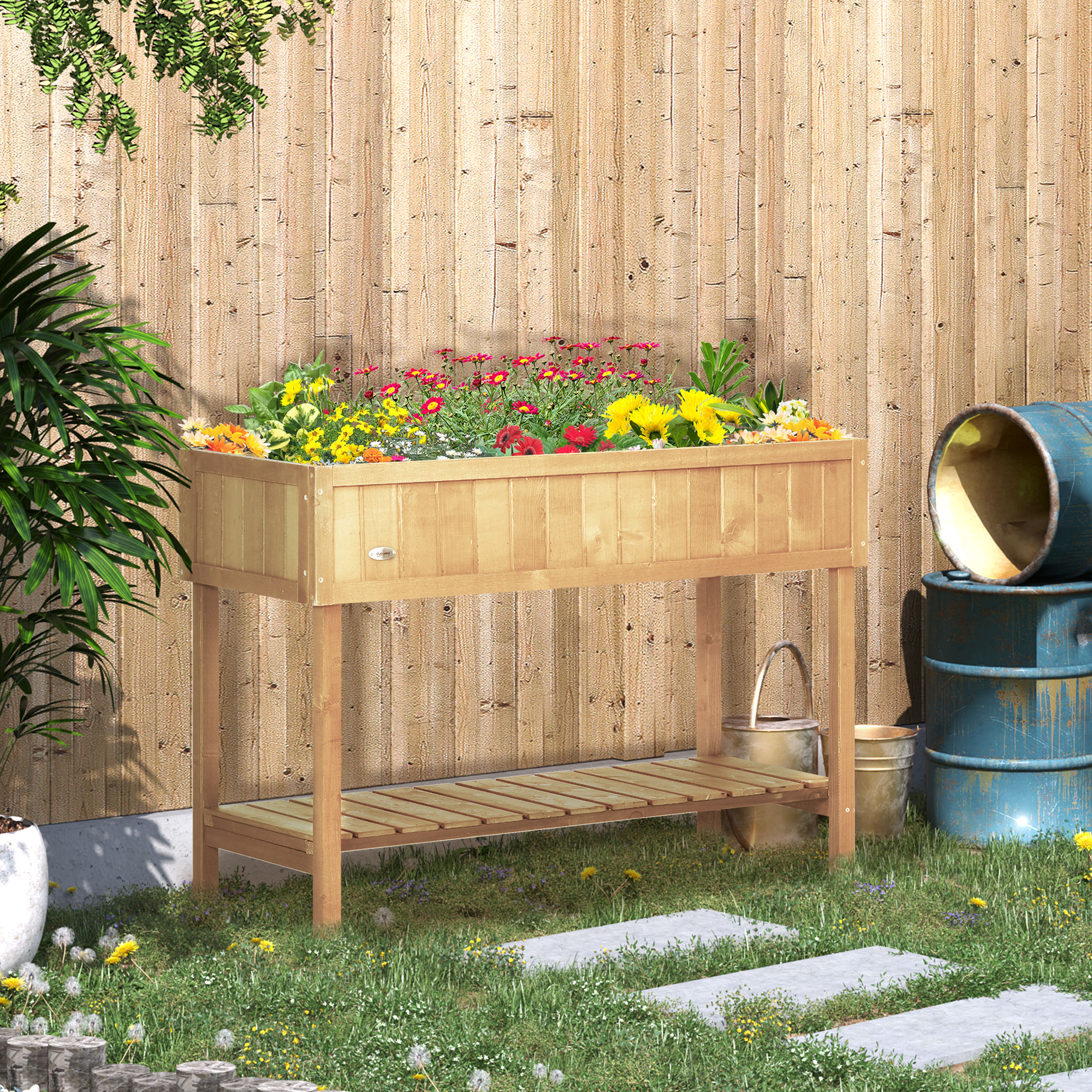 Outsunny Hochbeet-Pflanzbox mit Regal, Maße 110L x 46B x 76H cm, 8 Fächer & günstig online kaufen