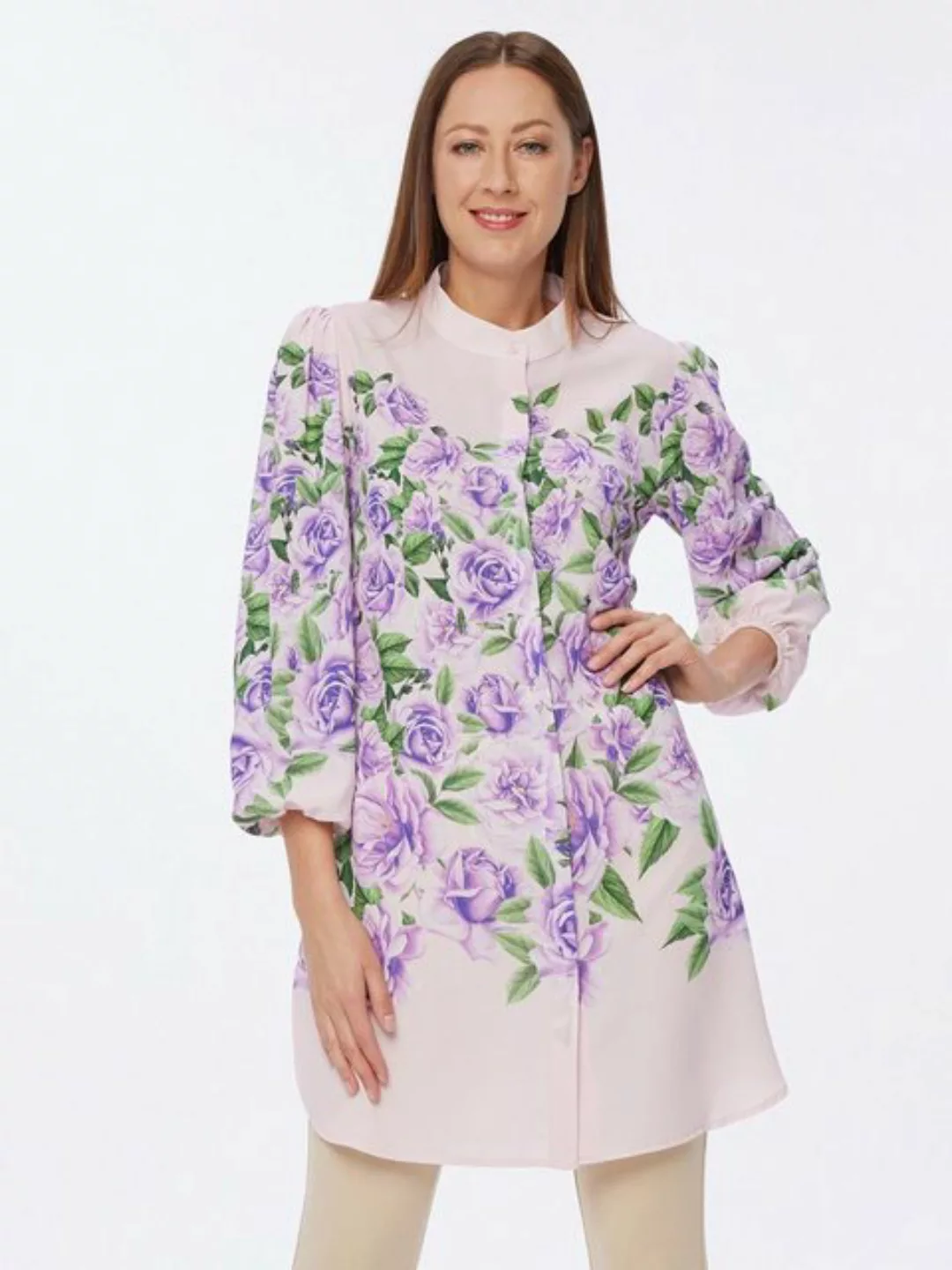 Sarah Kern Longbluse Shirtkleid figurbetont mit Floralprint günstig online kaufen