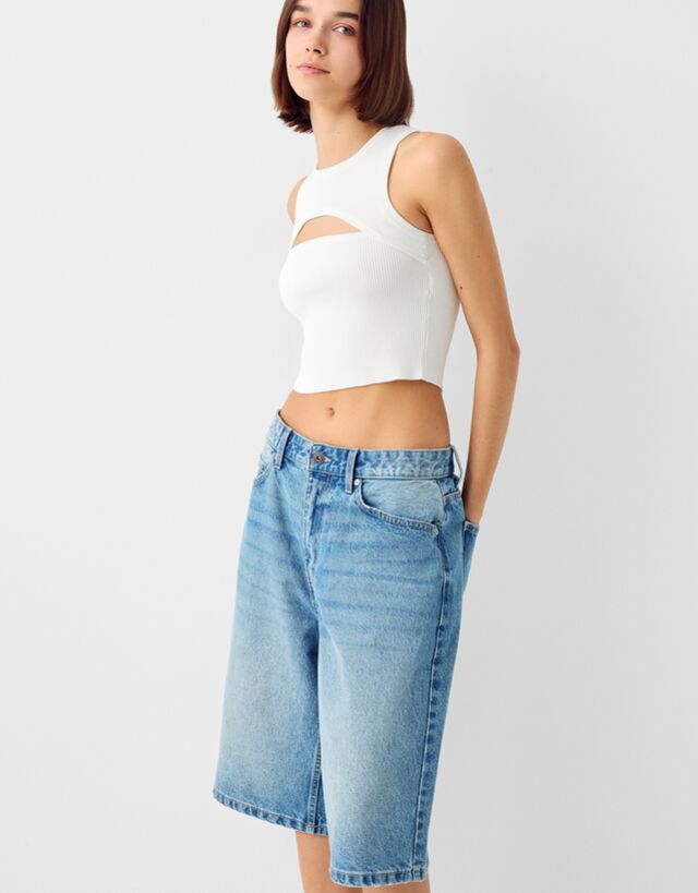 Bershka Top Mit Cut-Out Damen M Weiss günstig online kaufen