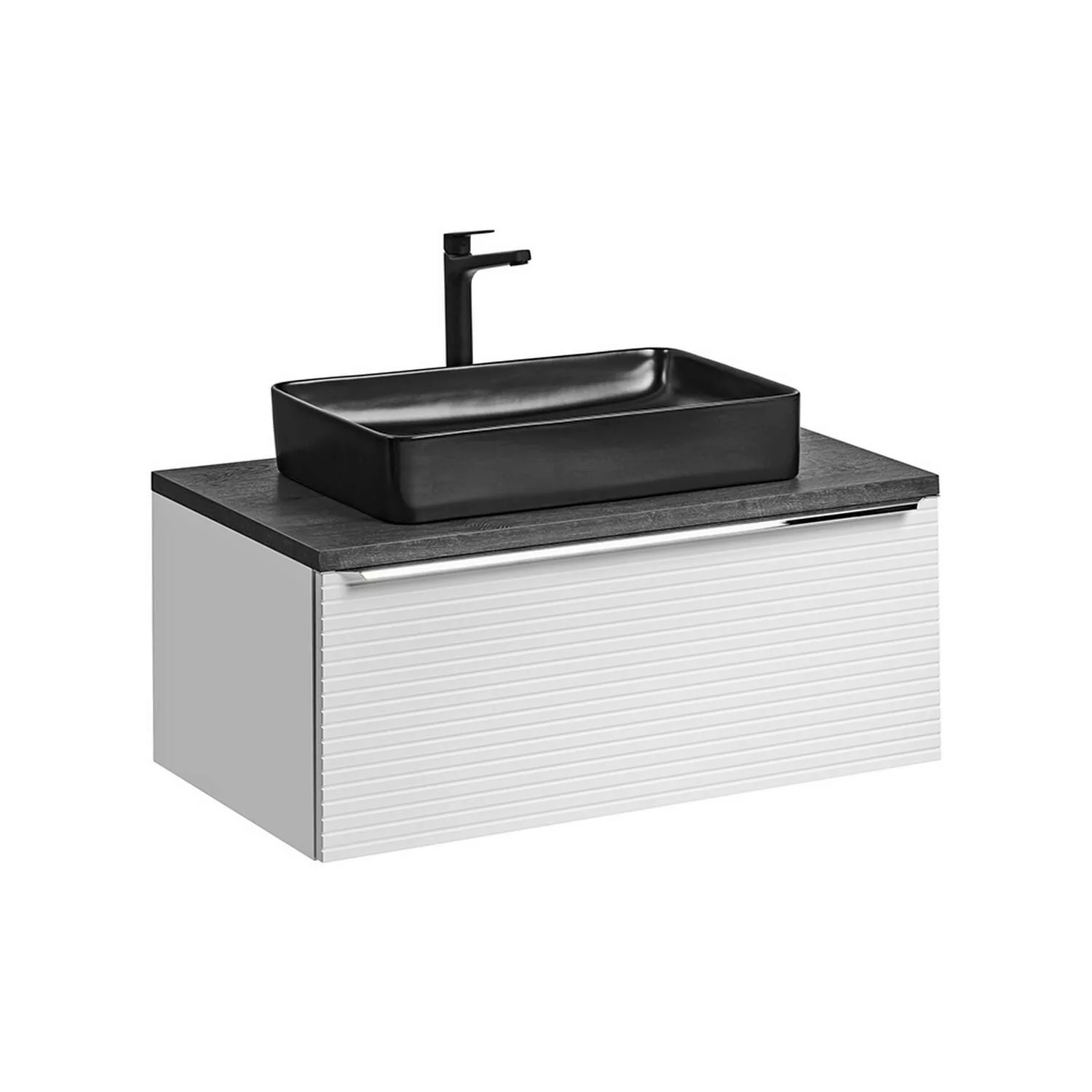 Waschbeckenunterschrank weiß 90 cm inkl. Keramik Waschbecken in schwarz LAR günstig online kaufen