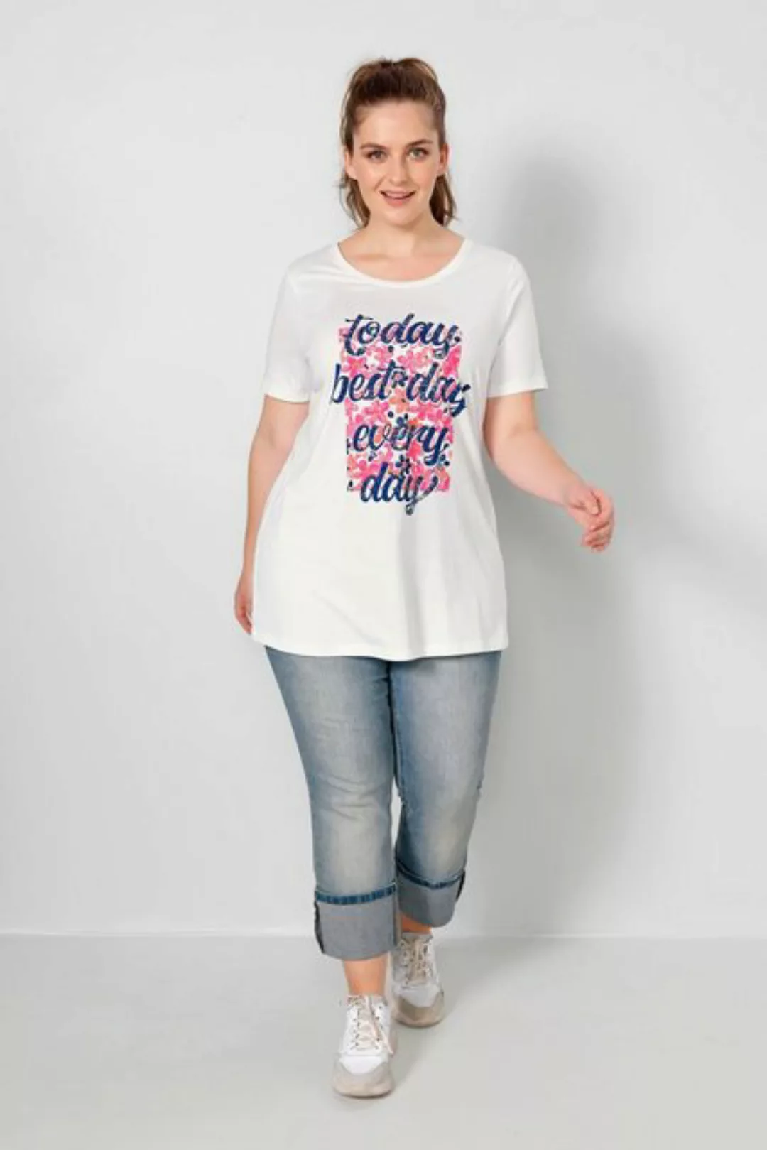 Janet & Joyce T-Shirt T-Shirt A-Line Schrift-Motiv Rundhals Halbarm günstig online kaufen