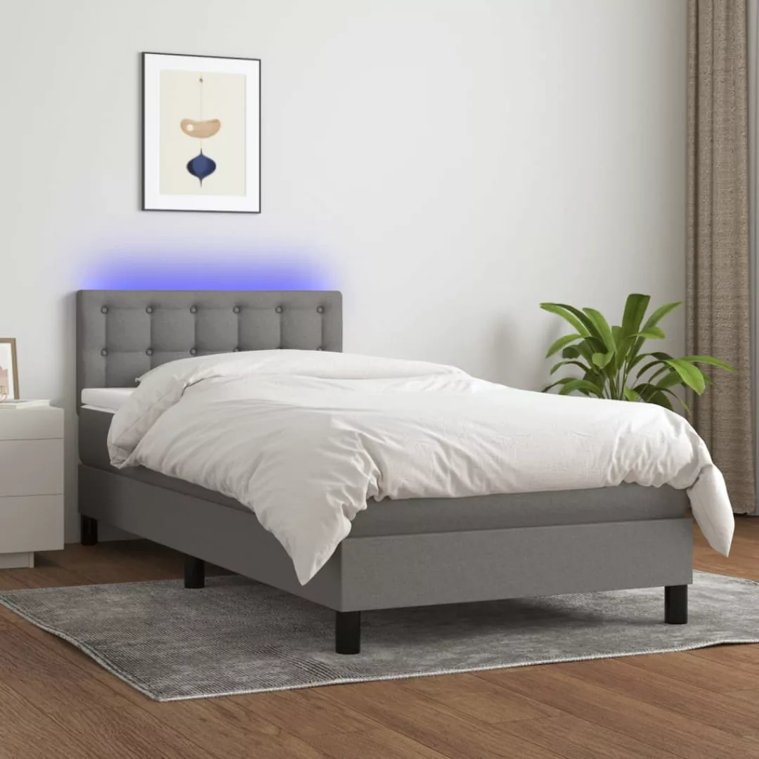 vidaXL Bettgestell Boxspringbett mit Matratze LED Dunkelgrau 80x200 cm Stof günstig online kaufen