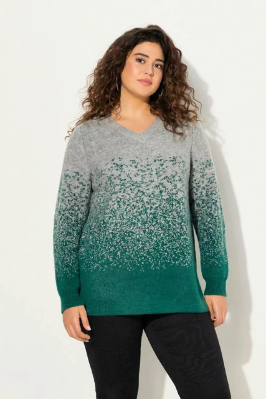 Ulla Popken Strickpullover Pullover Farbverlauf A-Linie V-Ausschnitt Langar günstig online kaufen