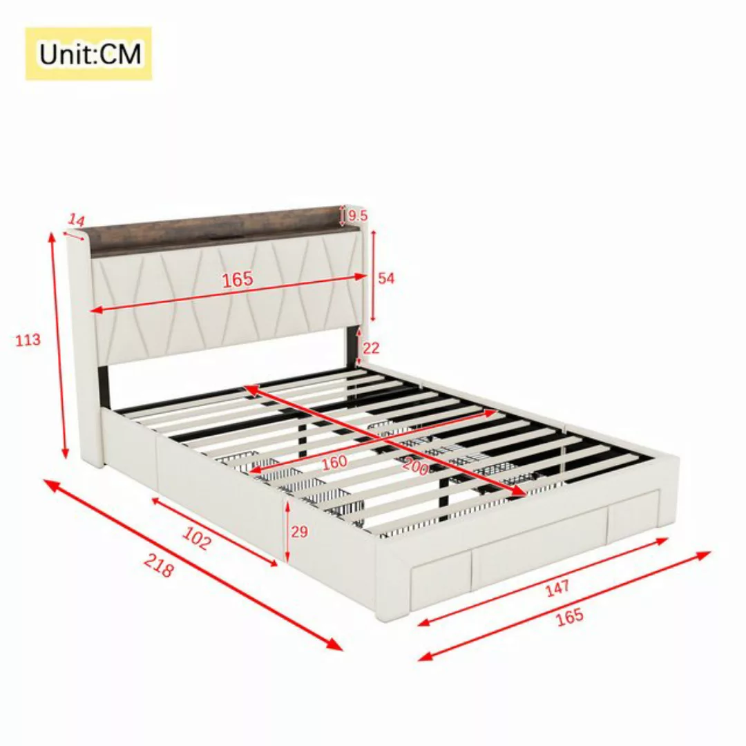 HAUSS SPLOE Polsterbett 160 x 200cm Kopfteil mit USB, großer Stauraum, drei günstig online kaufen