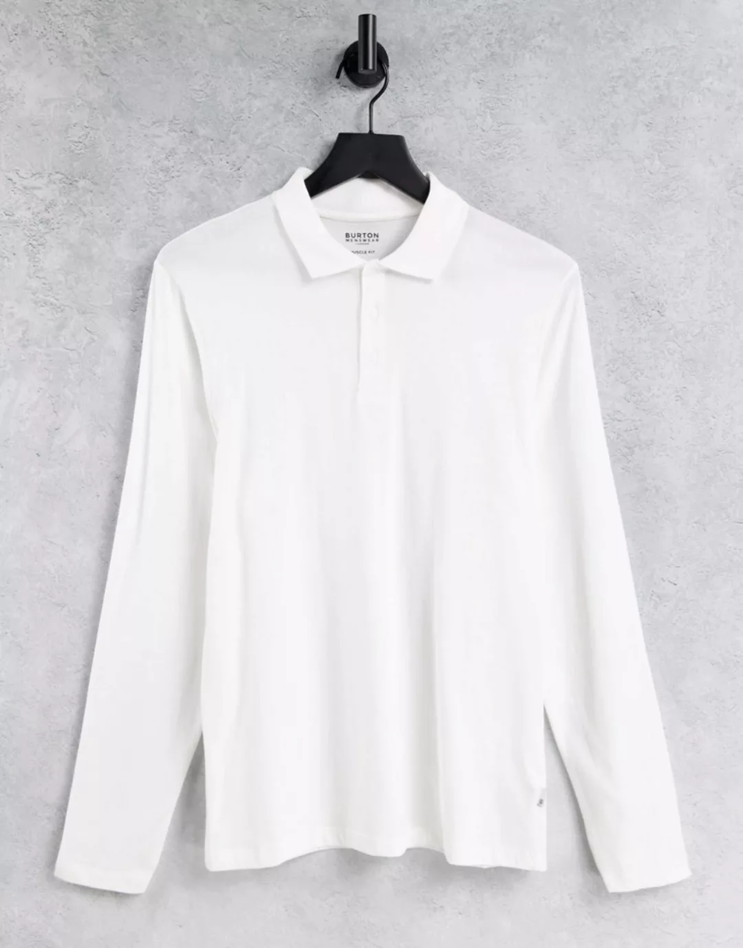 Burton – Langärmliges Muskel-Polohemd in Weiß günstig online kaufen