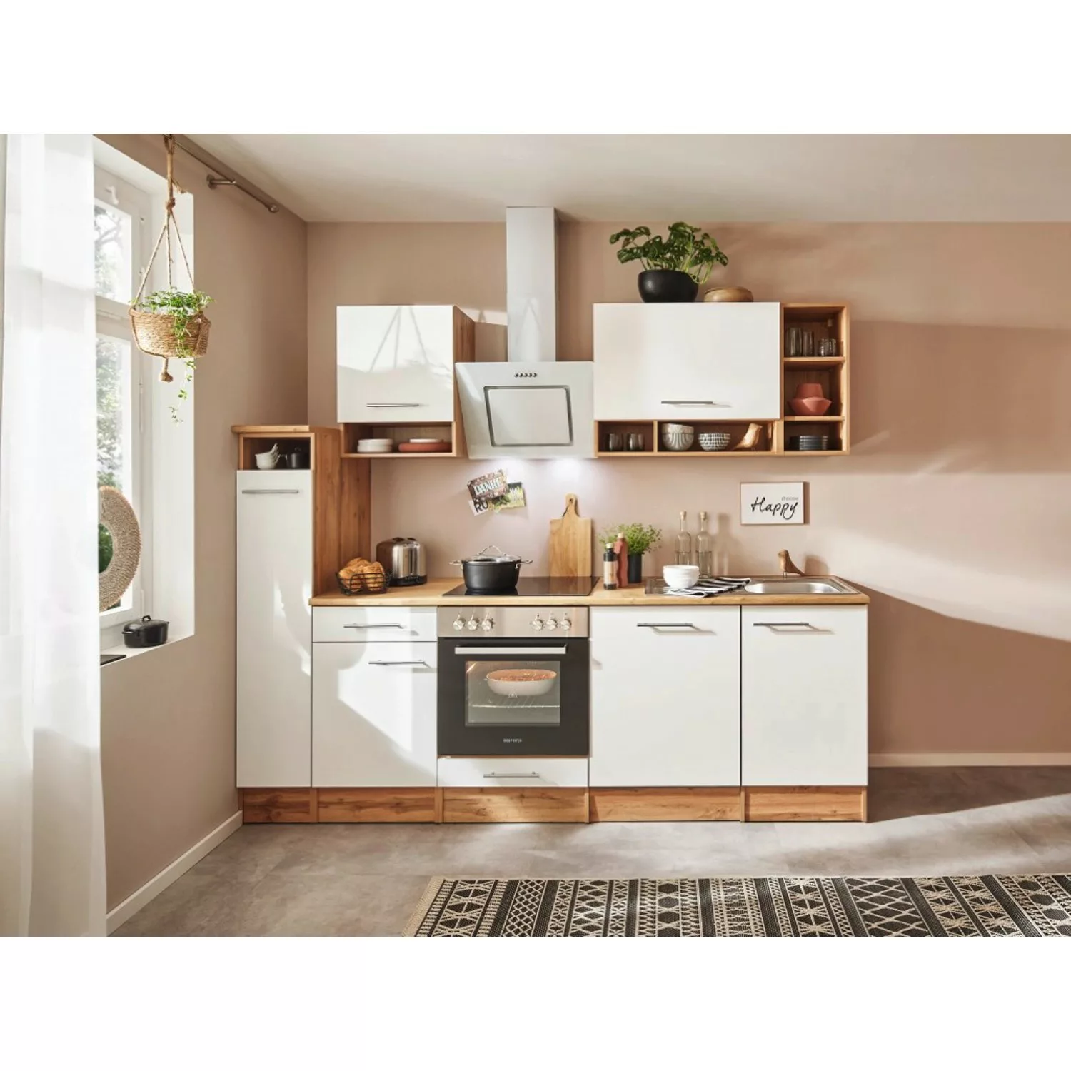 Respekta Küchenzeile 250 cm Weiß-Wildeiche Nachbildung matt günstig online kaufen