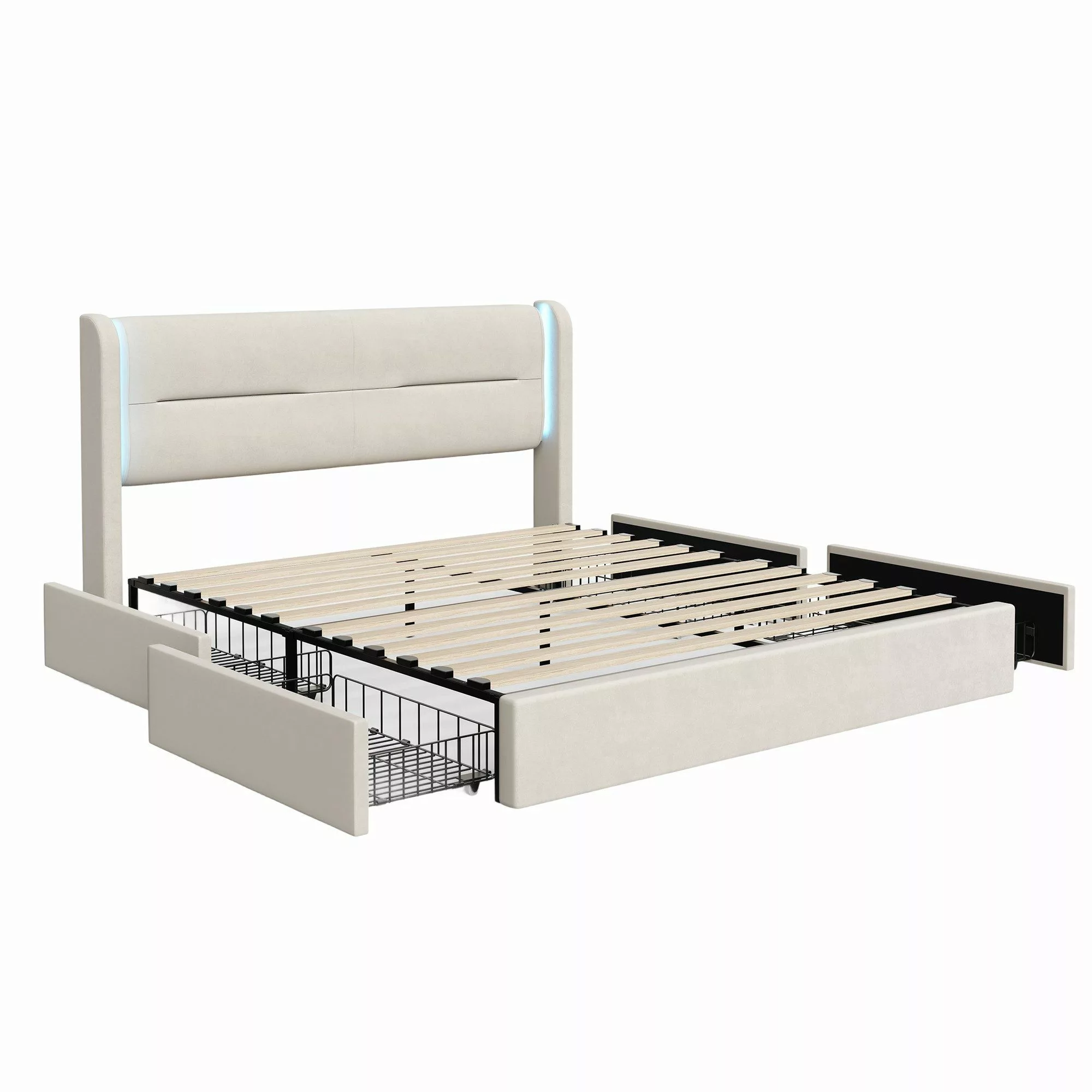 LVHOM Stauraumbett 140x200/160x200cm, LED-Samt-Bett mit 4 günstig online kaufen