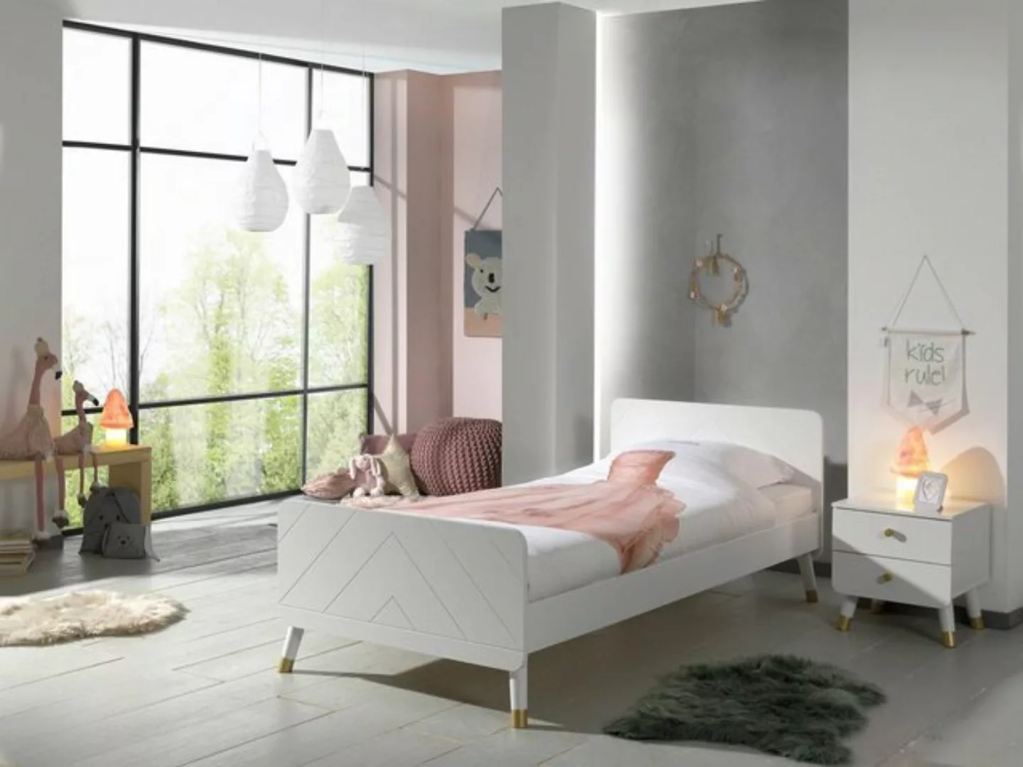 Natur24 Kinderbett Set BILY Einzelbett mit Nachtkonsole MDF Weiß günstig online kaufen