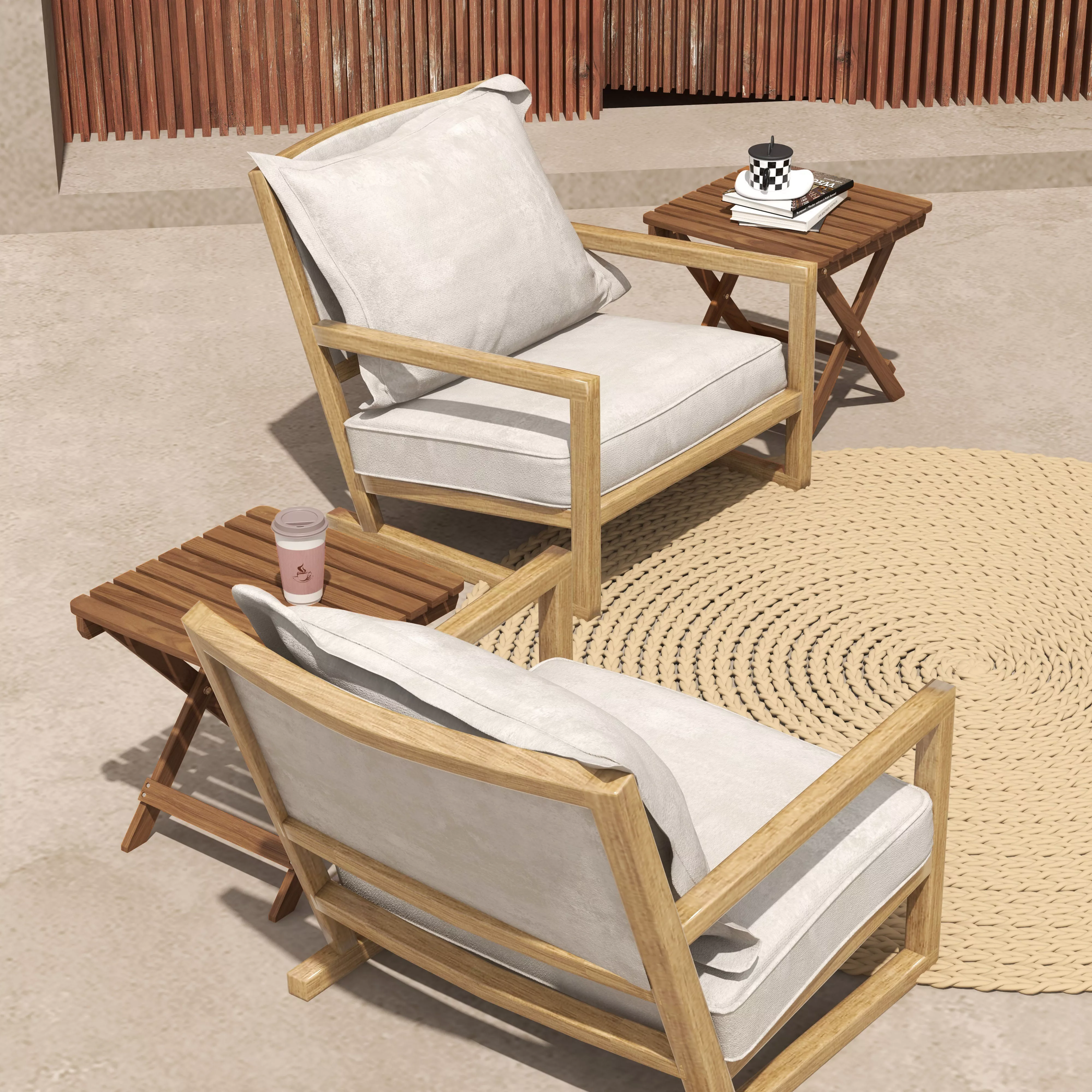 Outsunny Beistelltisch Outdoor 2er-Set Klapptisch Holz Garten Balkon Teak 4 günstig online kaufen