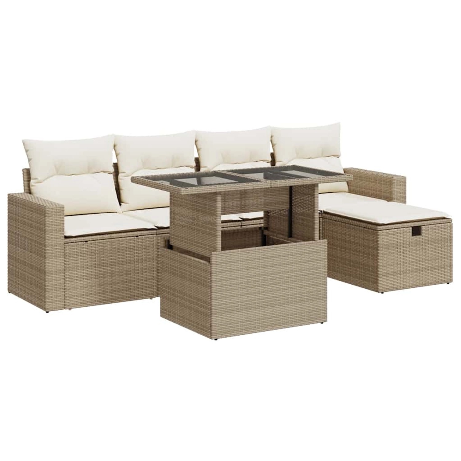 vidaXL 6-Tlg Garten-Sofagarnitur mit Kissen Beige Poly Rattan 3327808 günstig online kaufen