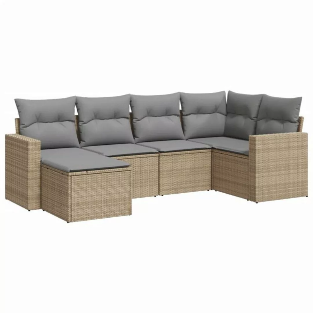 vidaXL Sofaelement 6-tlg. Garten-Sofagarnitur mit Kissen Beige Poly Rattan günstig online kaufen