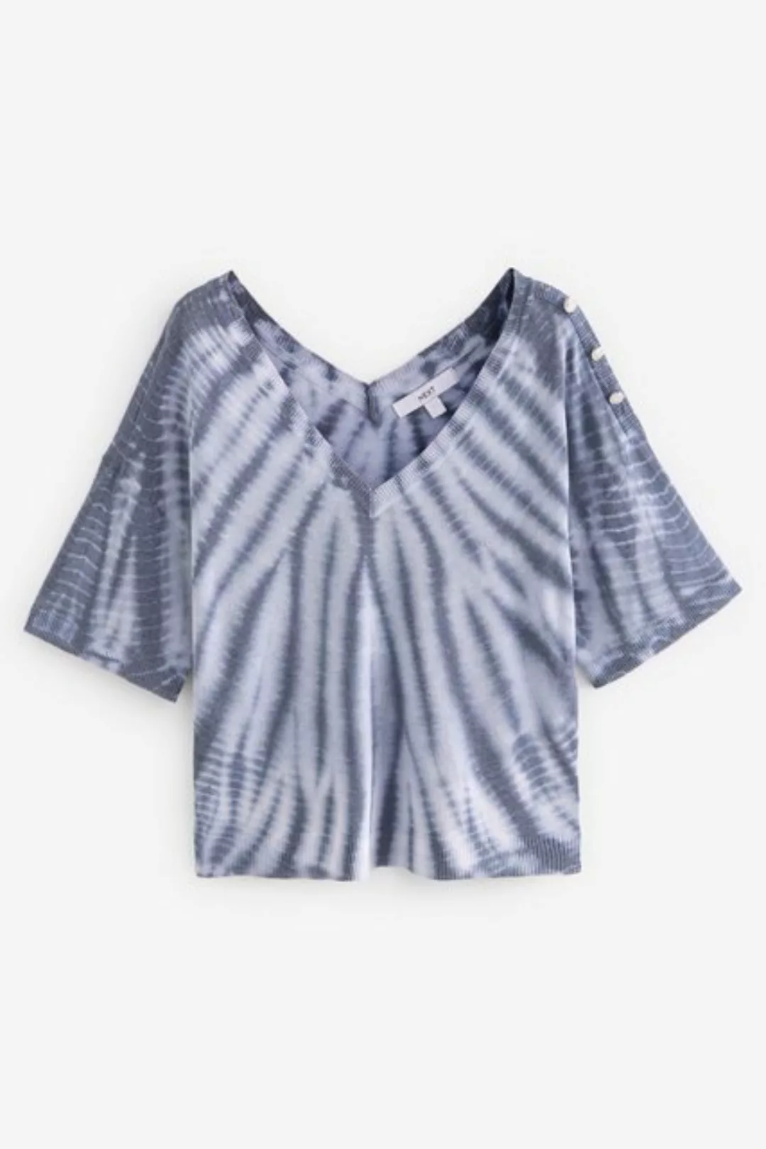 Next Kurzarmpullover T-Shirt aus Leinen mit V-Ausschnitt + Schmuckknopf (1- günstig online kaufen