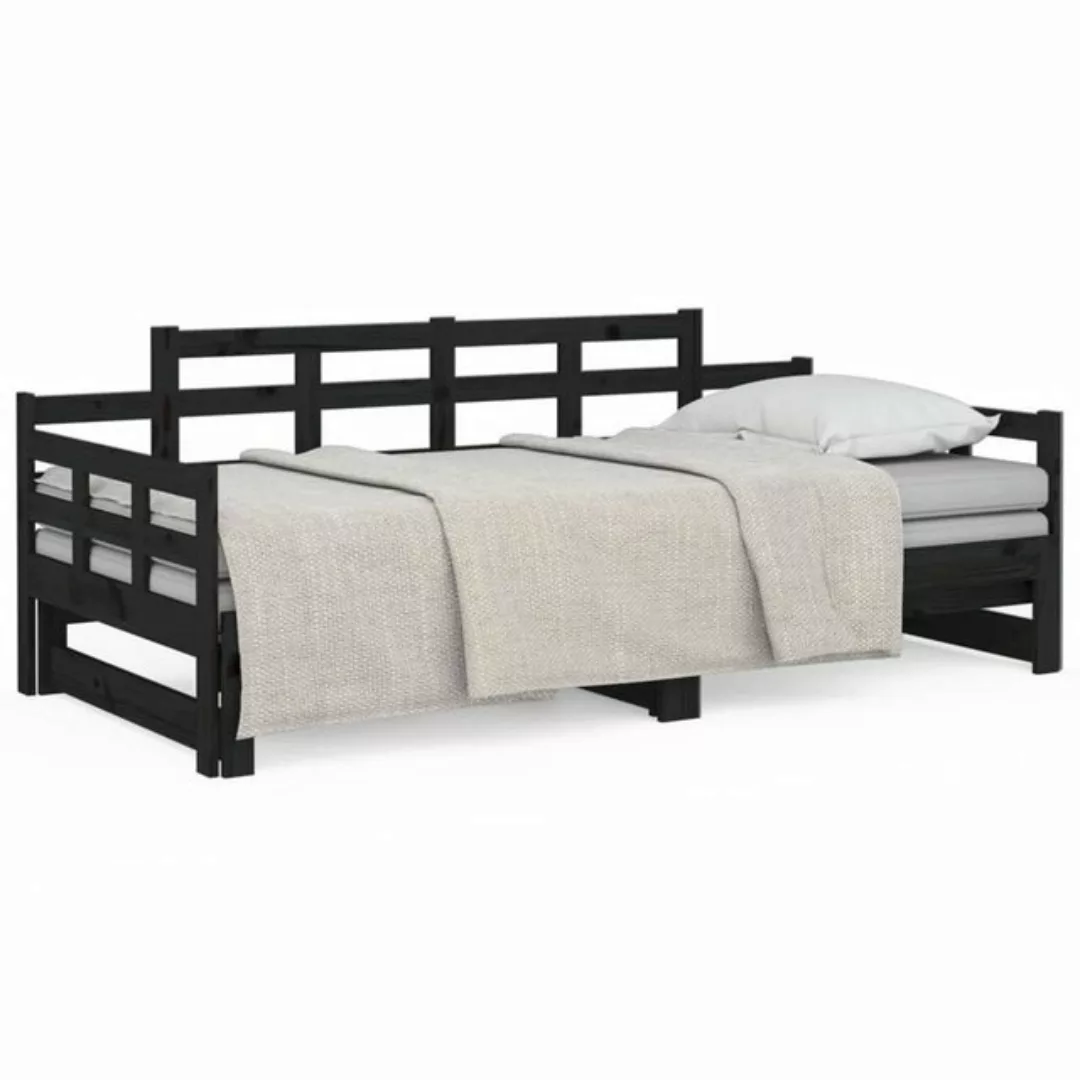 furnicato Bett Tagesbett Ausziehbar Schwarz Massivholz Kiefer 2x(90x190) cm günstig online kaufen