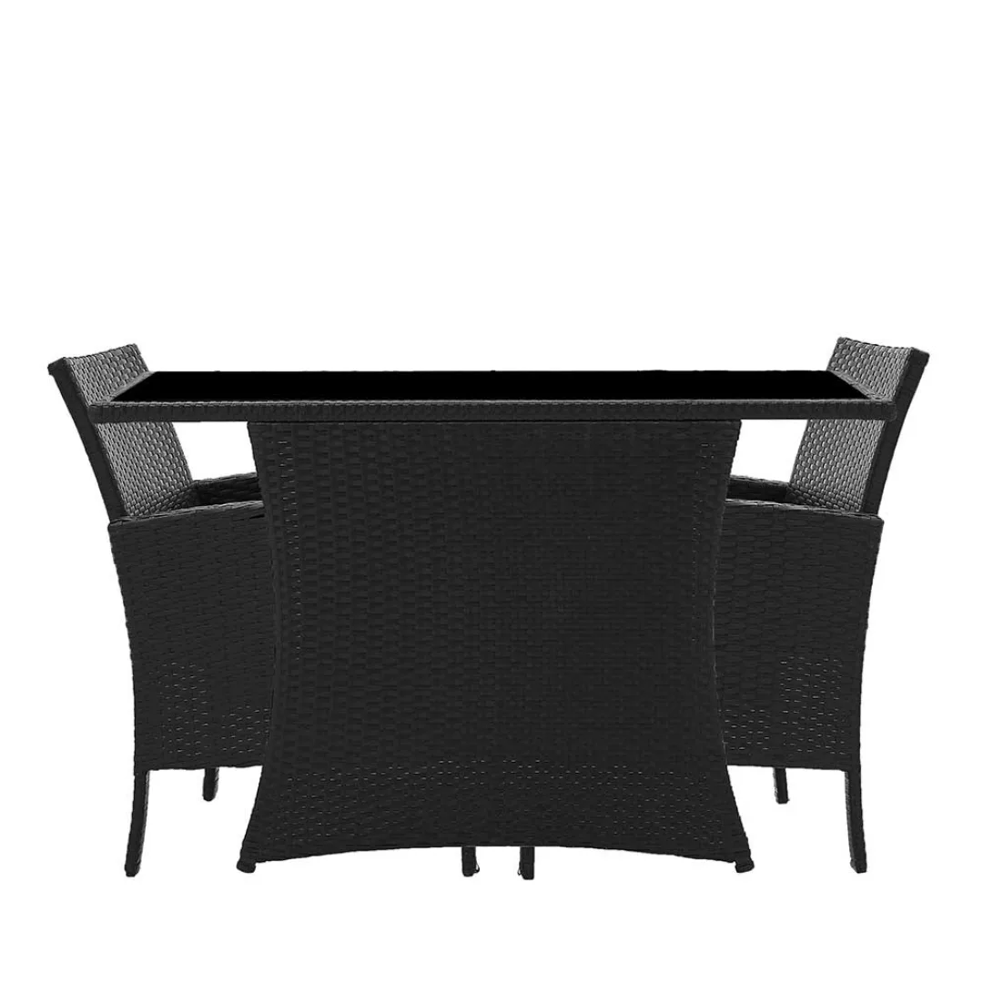 Balkonmöbel Set in Dunkelgrau Kunstrattan schwarzem Glastisch (dreiteilig) günstig online kaufen