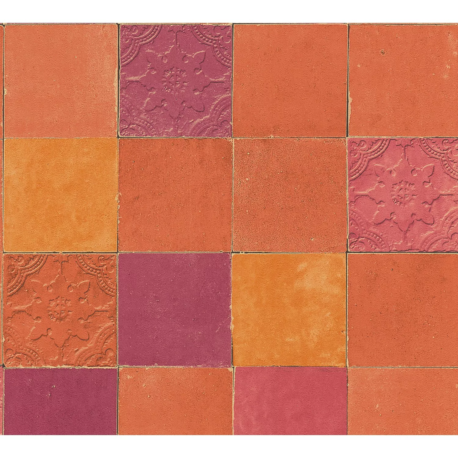 Bricoflor Retro Tapete in Orange Lila Pink Bunte Vliestapete in Fliesenopti günstig online kaufen