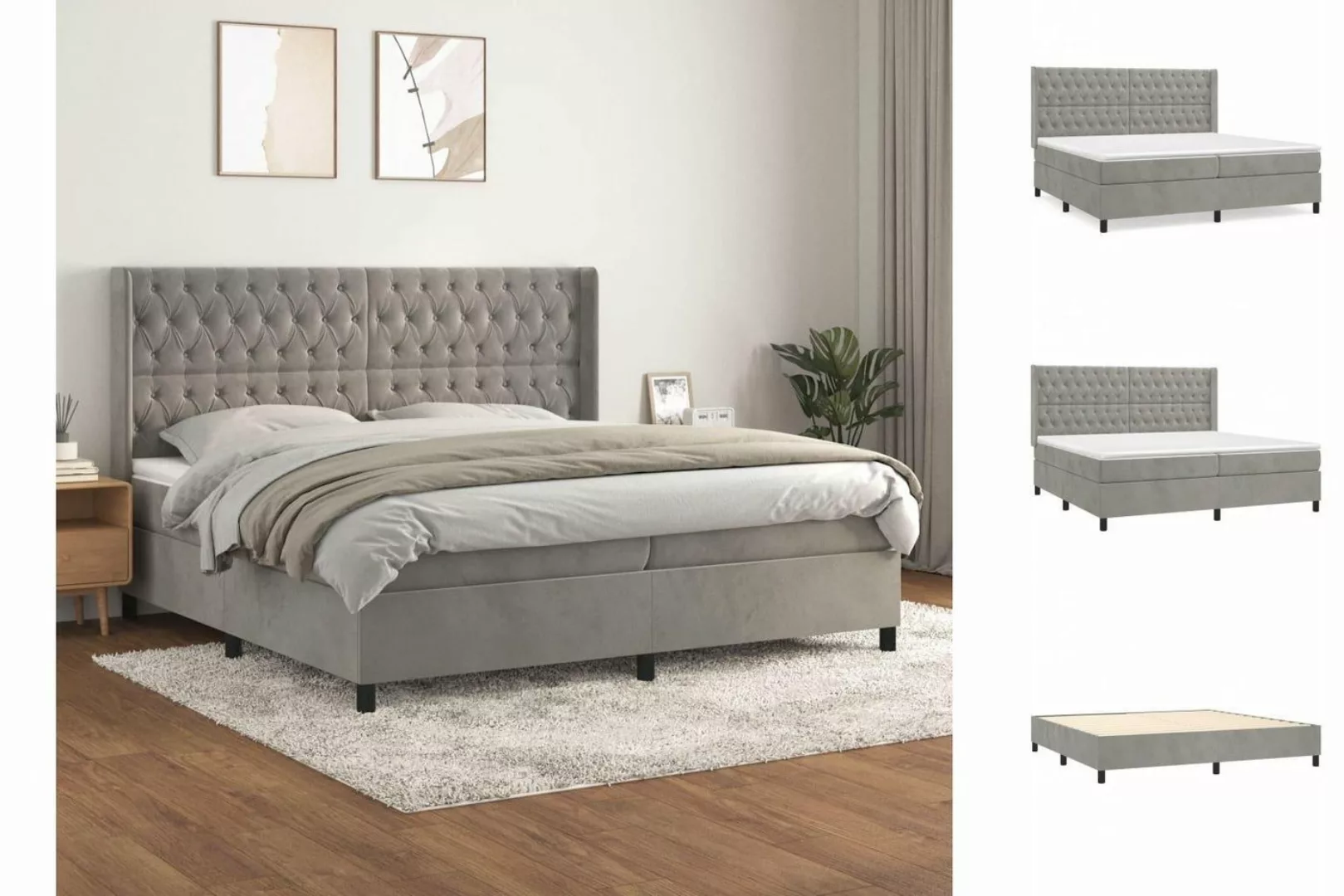 vidaXL Boxspringbett Boxspringbett mit Matratze Hellgrau 200x200 cm Samt Be günstig online kaufen