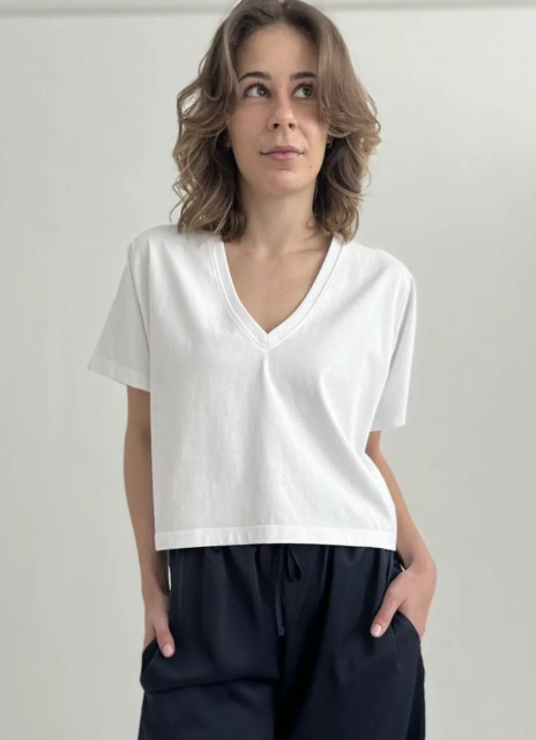 Zuckerwatte V-Shirt kurze modische Form, aus 100% Baumwolle günstig online kaufen