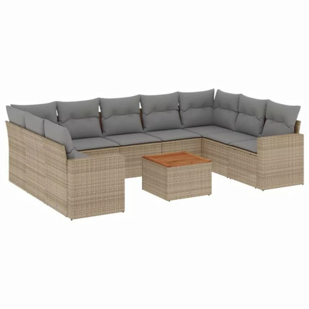 vidaXL Sofaelement 10-tlg. Garten-Sofagarnitur mit Kissen Beige Poly Rattan günstig online kaufen