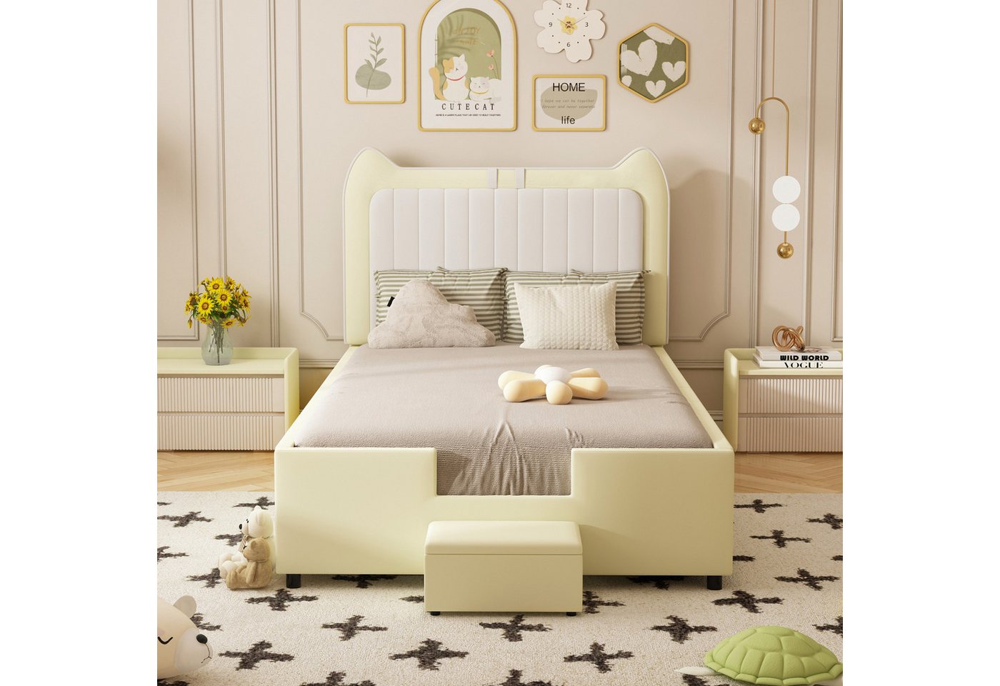 REDOM Kinderbett Einzelbett, zweifarbiges Patchwork am Kopfende des Bettes günstig online kaufen