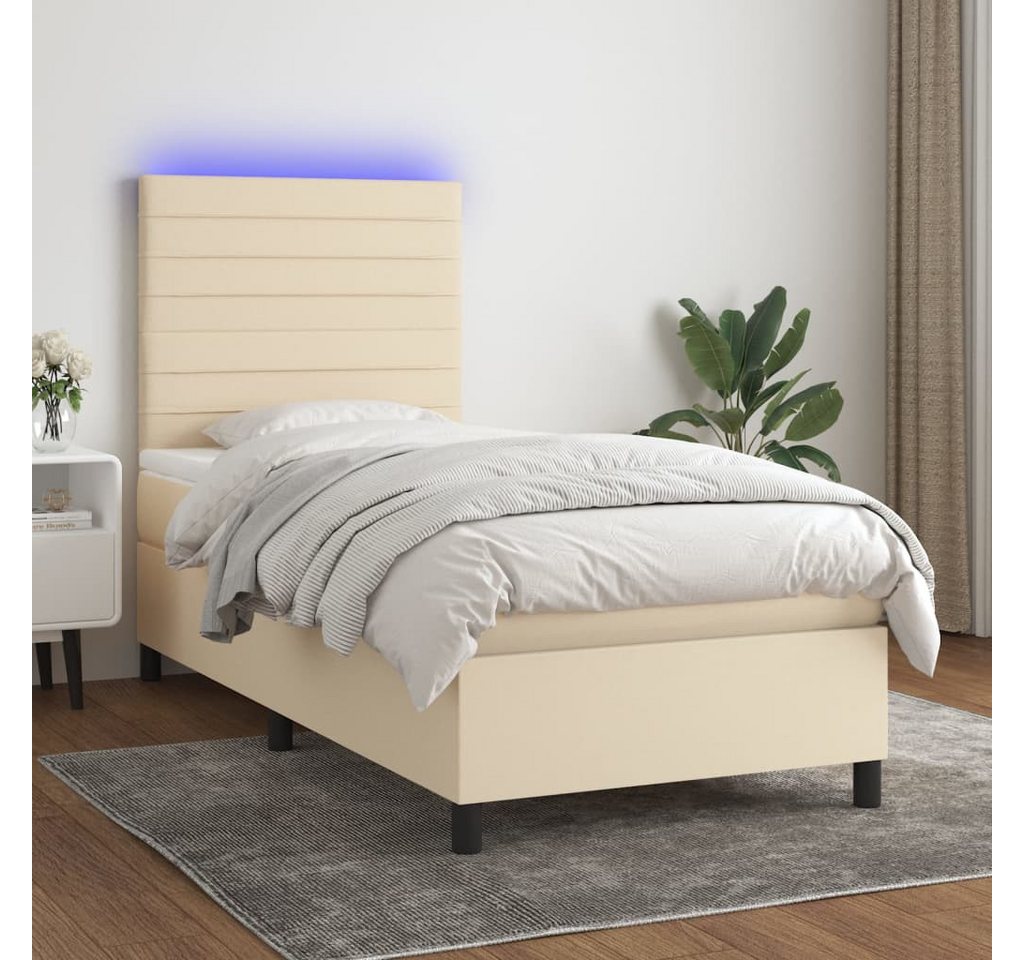 vidaXL Boxspringbett Boxspringbett mit Matratze LED Creme 80x200 cm Stoff B günstig online kaufen