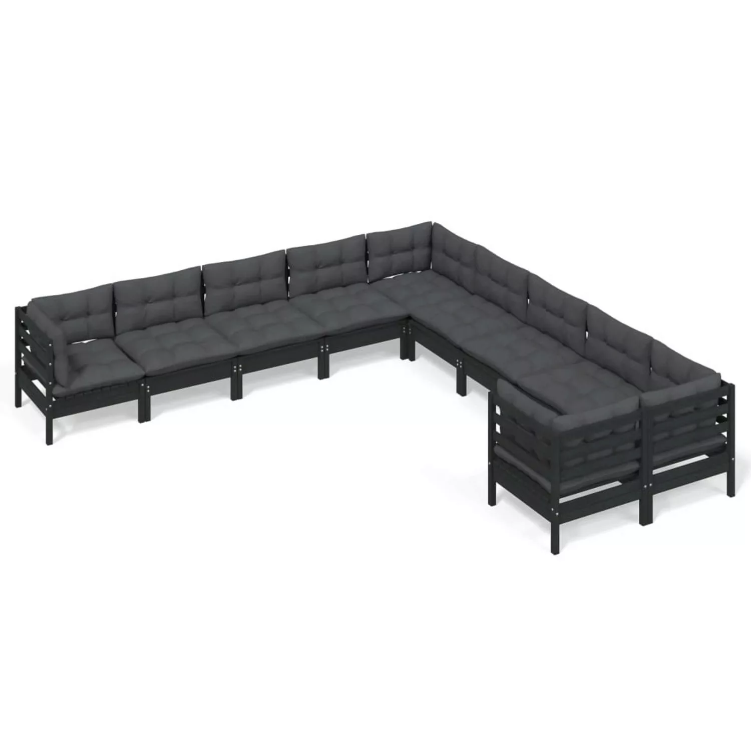 vidaXL 10-tlg Garten-Lounge-Set mit Kissen Schwarz Kiefernholz Modell 3 günstig online kaufen