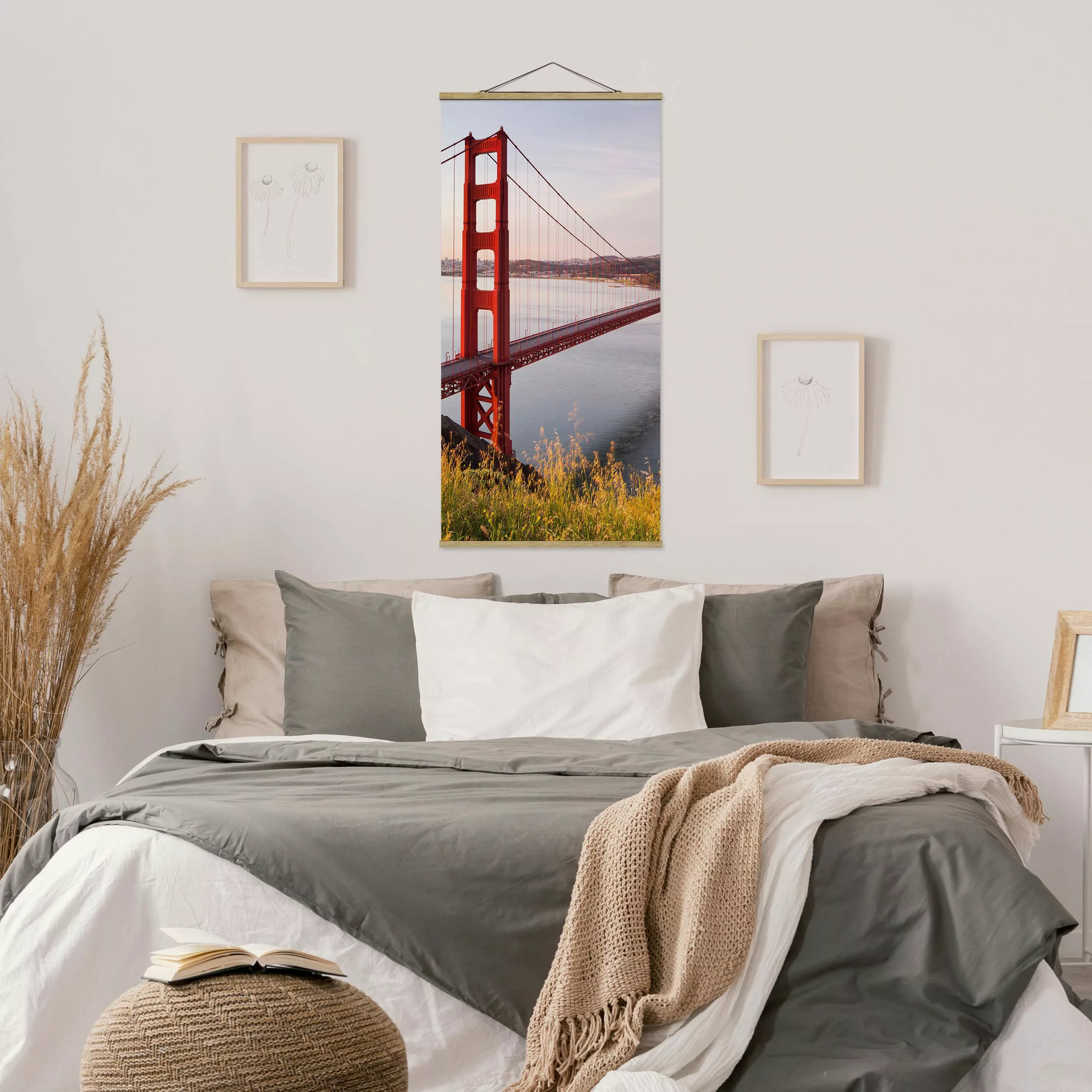 Stoffbild Architektur mit Posterleisten - Hochformat Golden Gate Bridge in günstig online kaufen