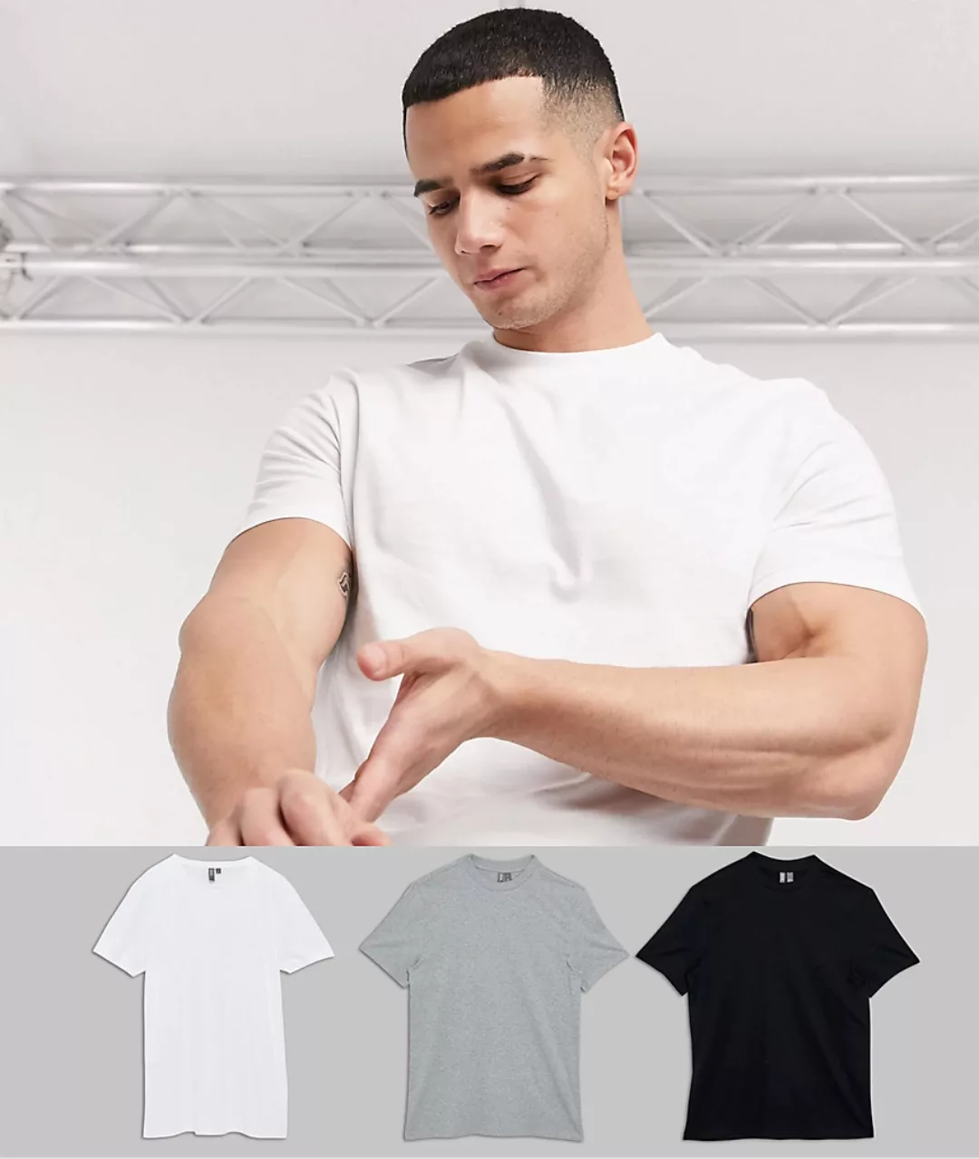 ASOS DESIGN – T-Shirt aus Bio-Baumwolle mit Rundhalsausschnitt im 3er-Pack- günstig online kaufen