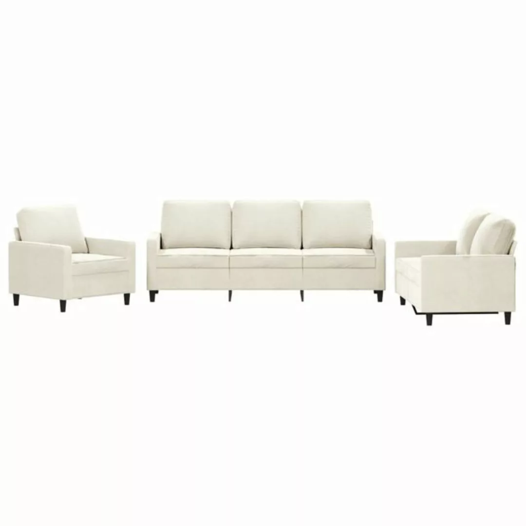 vidaXL Sofa 3-tlg. Sofagarnitur mit Kissen Creme Samt günstig online kaufen