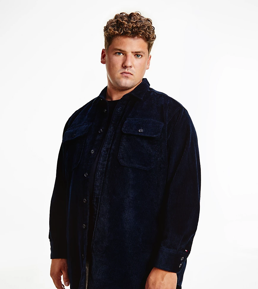 Tommy Hilfiger Big & Tall – Schwere Hemdjacke aus Cord in Marineblau günstig online kaufen