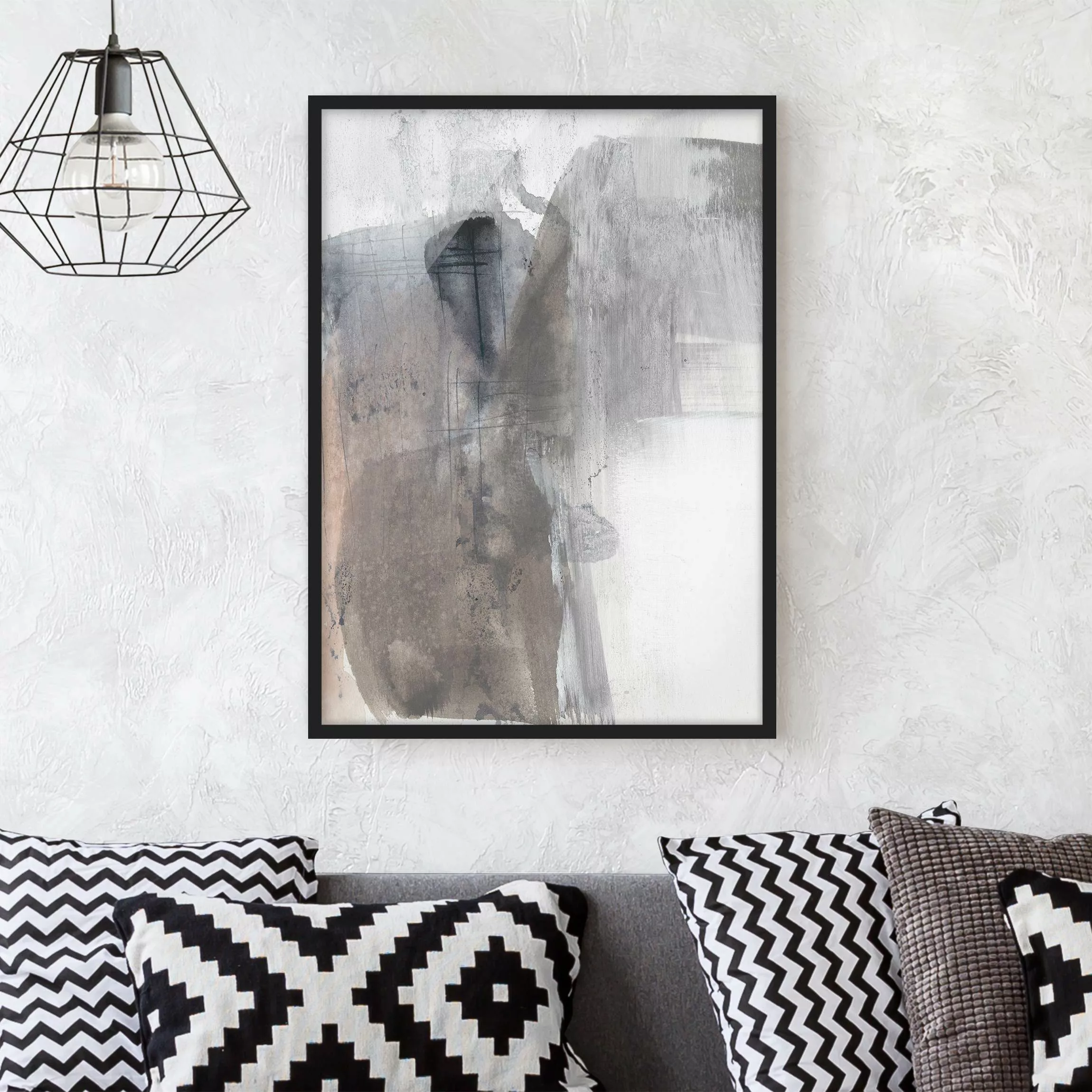 Bild mit Rahmen Abstrakt - Hochformat Schattierungen in Sepia II günstig online kaufen