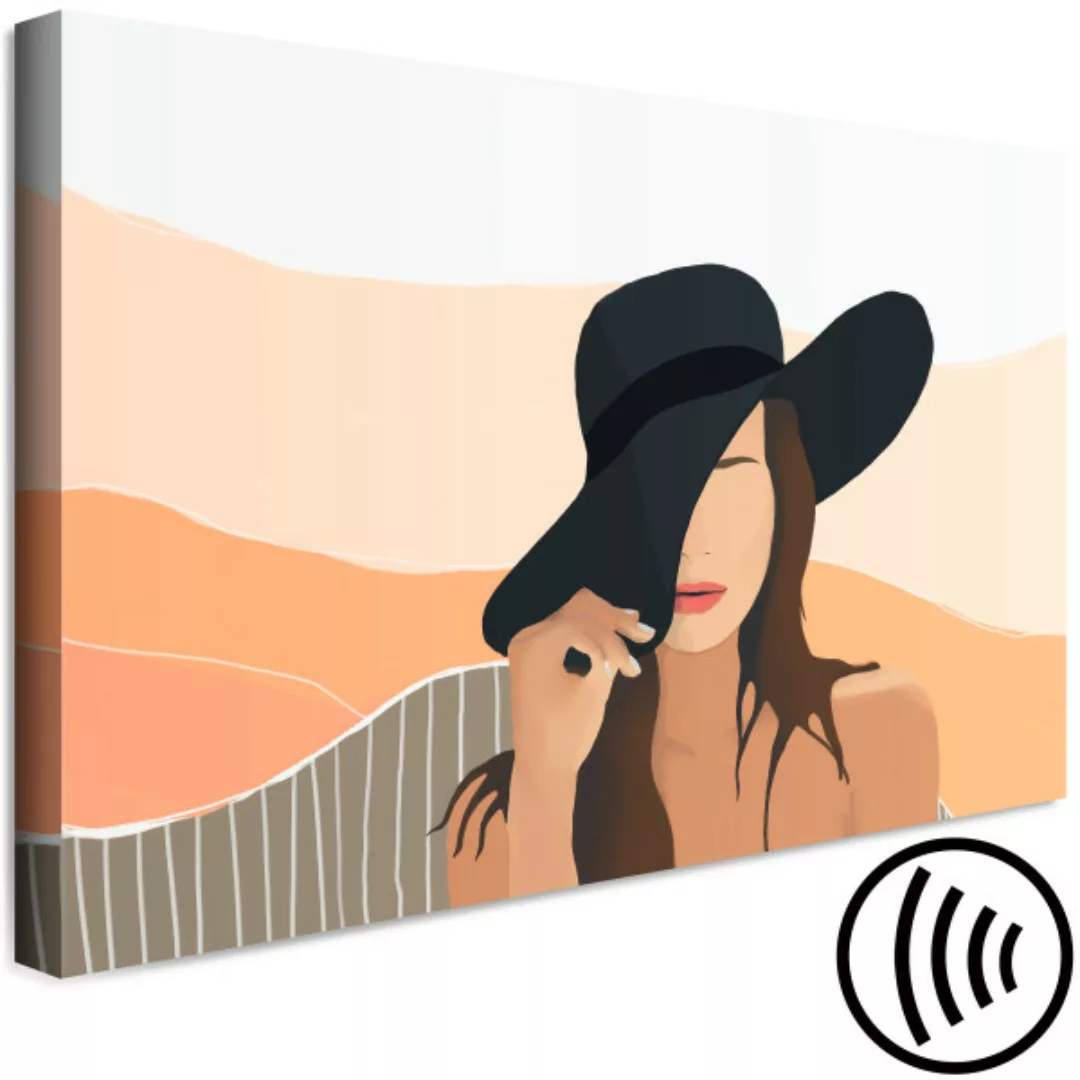 Leinwandbild Frauenhut - Grafik in Pastellfarben mit einer Frauenfigur XXL günstig online kaufen