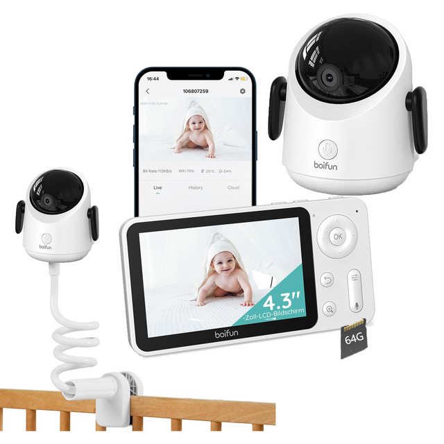 Boifun Video-Babyphone WLAN Babyphone mit Kamera 4,3” 2MP Kamera App-Steuer günstig online kaufen