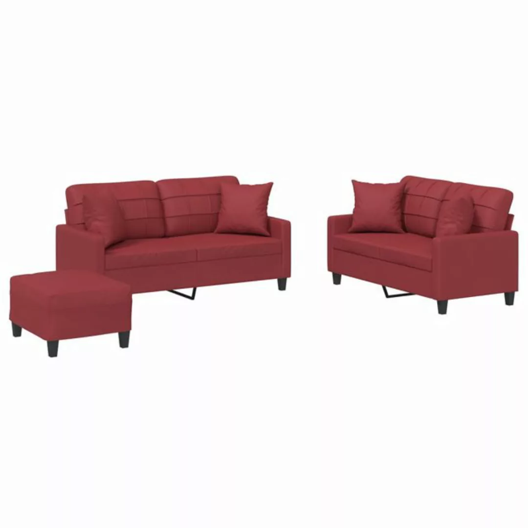 vidaXL Sofa, 3-tlg. Sofagarnitur mit Kissen Weinrot Kunstleder günstig online kaufen