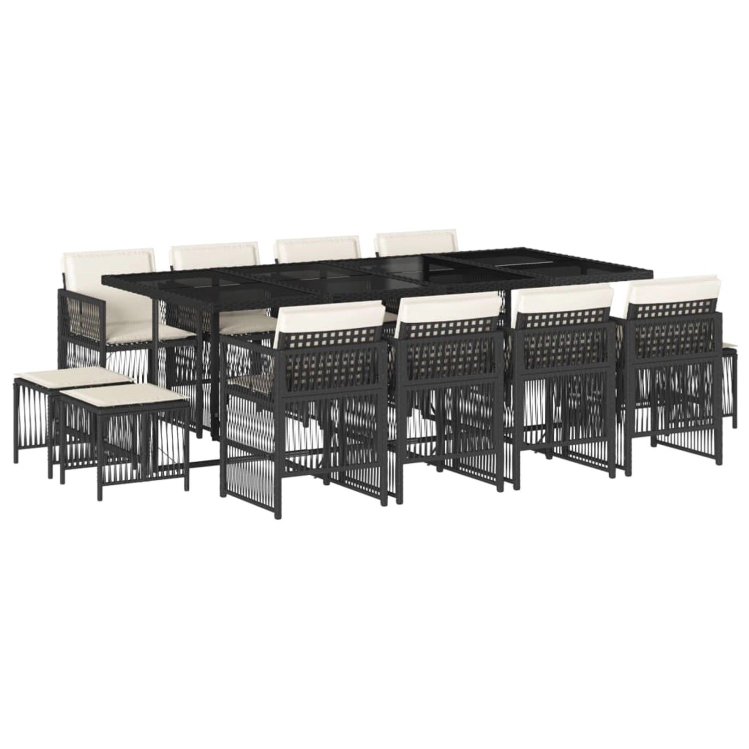vidaXL 13-Tlg Garten-Essgruppe mit Kissen Schwarz Poly Rattan 3210978 günstig online kaufen