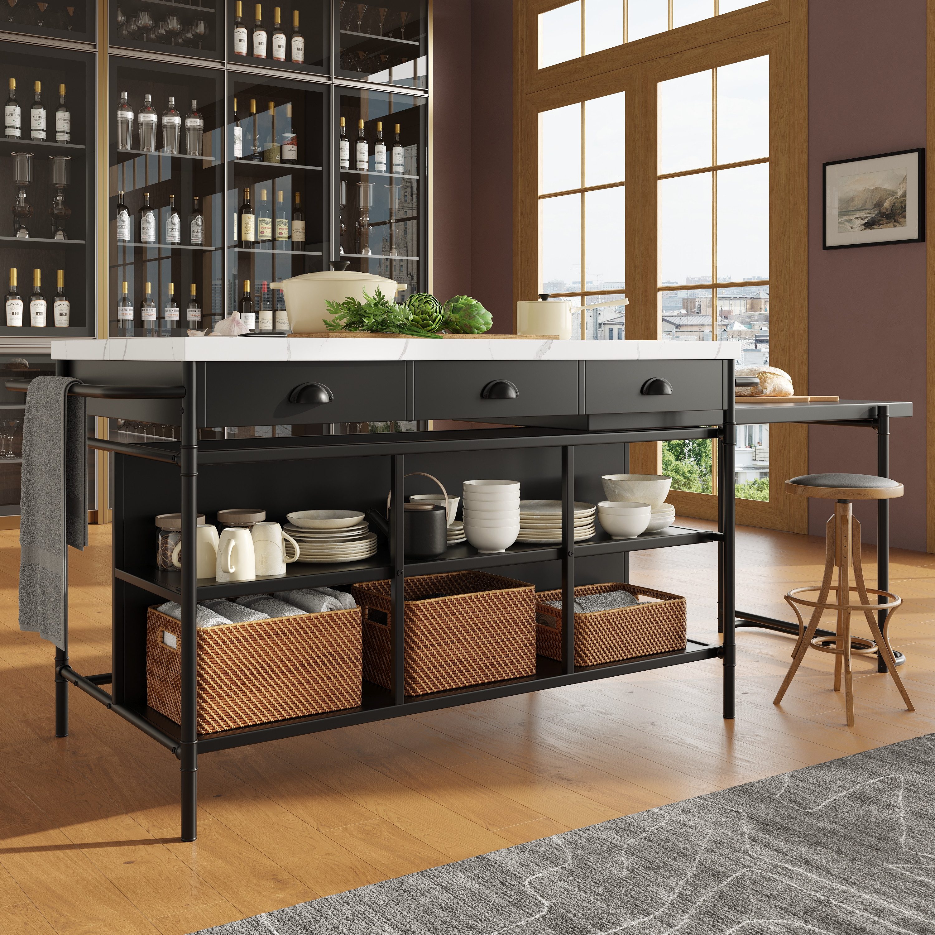 Flieks Kücheninsel 130x74x90 cm Küchenschrank schwarz, günstig online kaufen