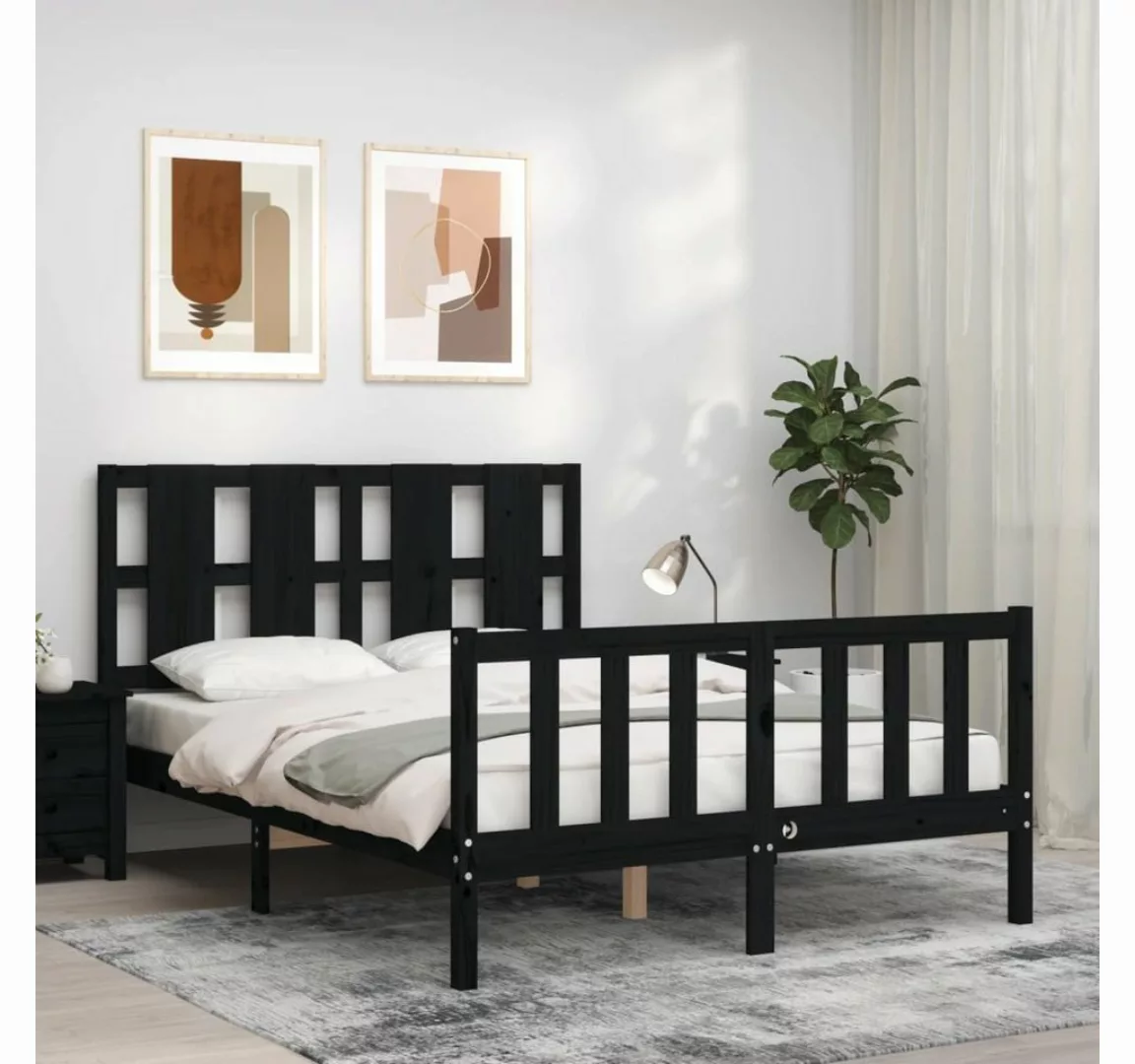 furnicato Bett Massivholzbett mit Kopfteil Schwarz 120x200 cm günstig online kaufen