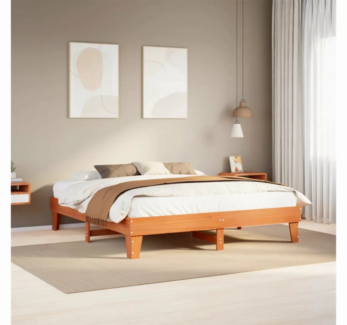 vidaXL Bett, Massivholzbett ohne Matratze Wachsbraun 180x200 Kiefernholz günstig online kaufen