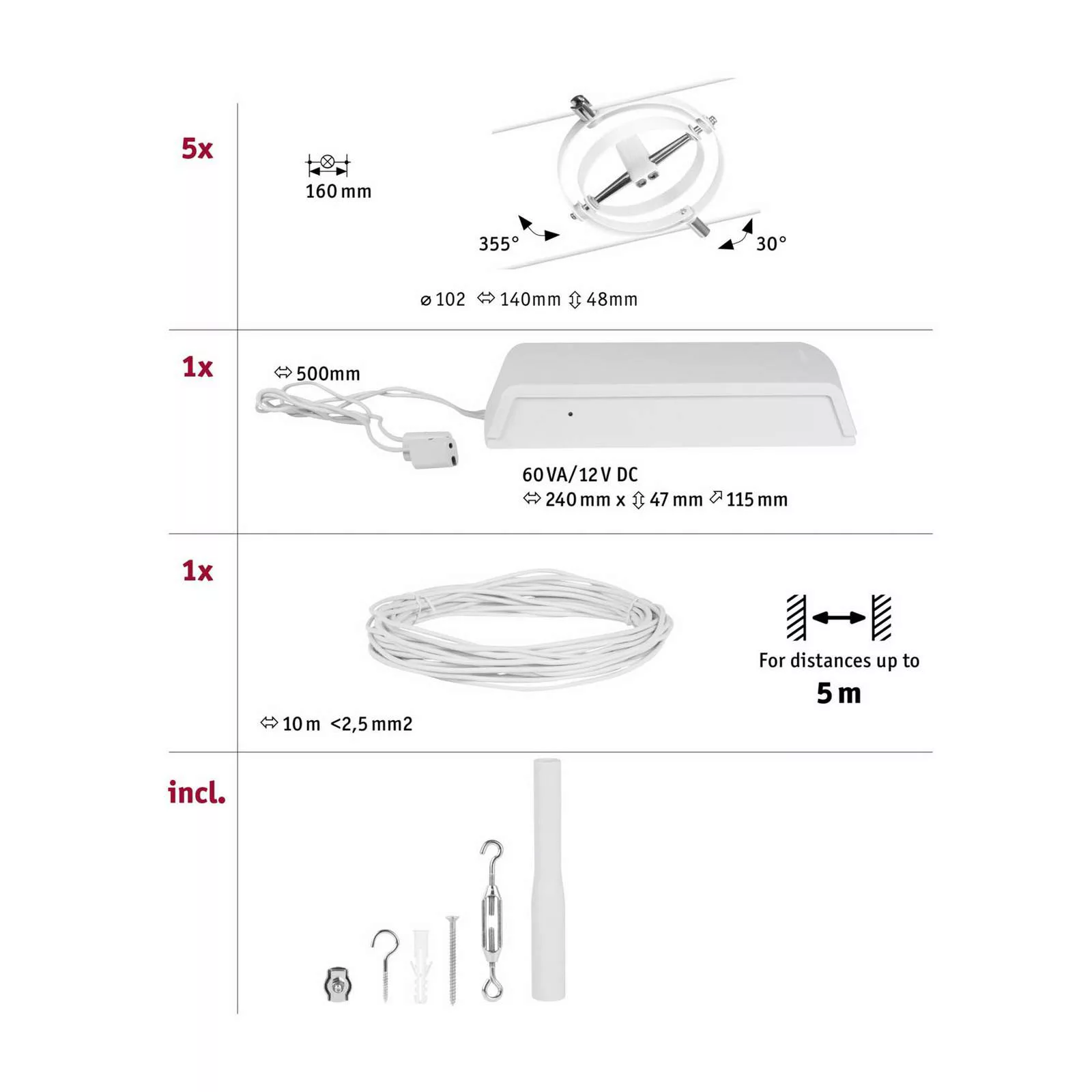 Paulmann Wire Cardan Seilsystem, 5-fl., 5 m weiß günstig online kaufen