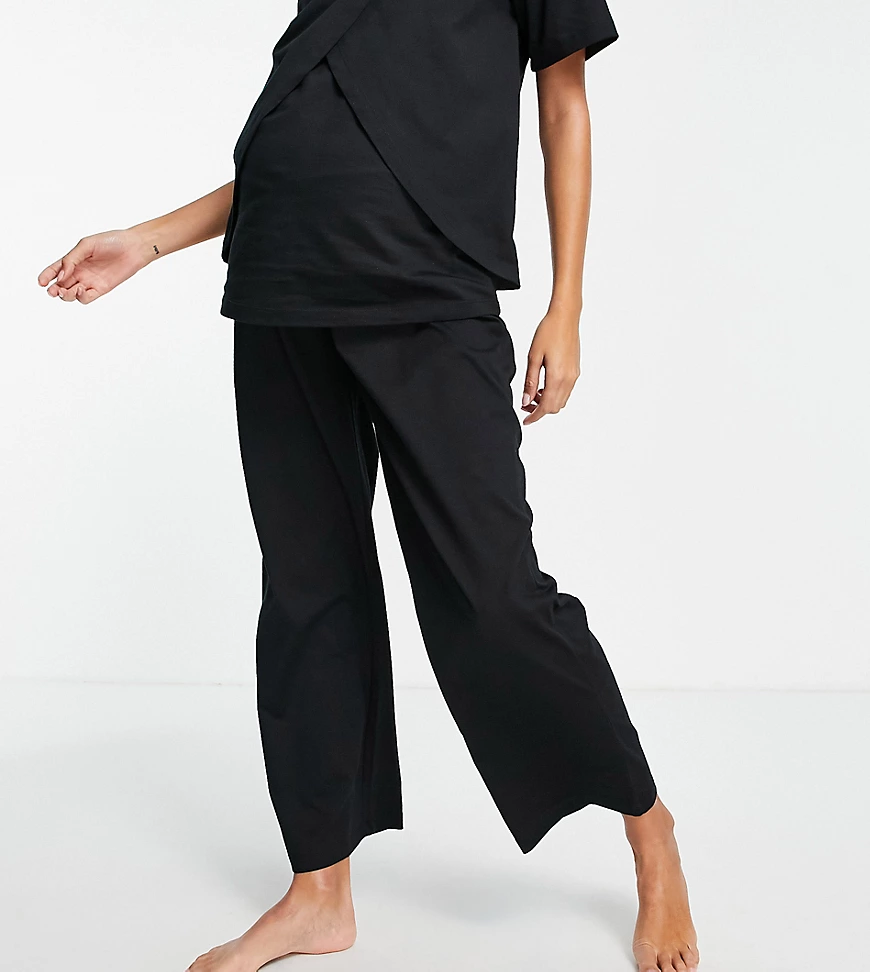 ASOS DESIGN – Umstandsmode – Mix & Match – Pyjamahose in Schwarz aus Bio-Ba günstig online kaufen