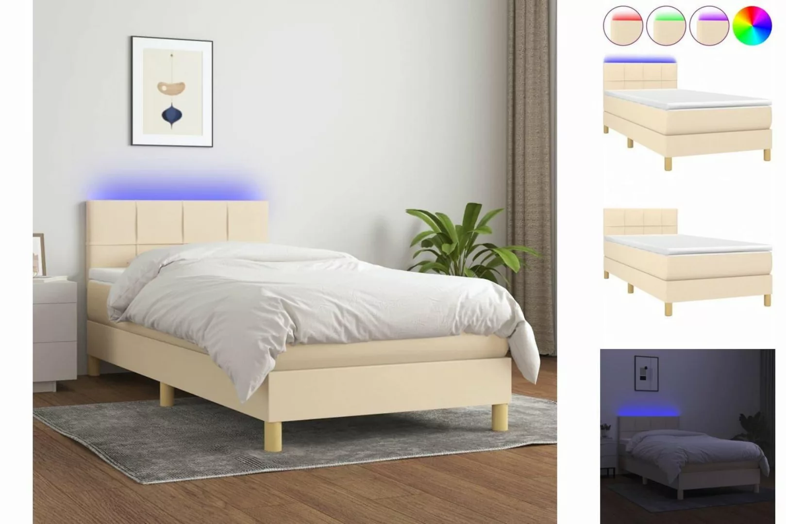 vidaXL Bett Boxspringbett mit Matratze & LED Creme 90x200 cm Stoff günstig online kaufen