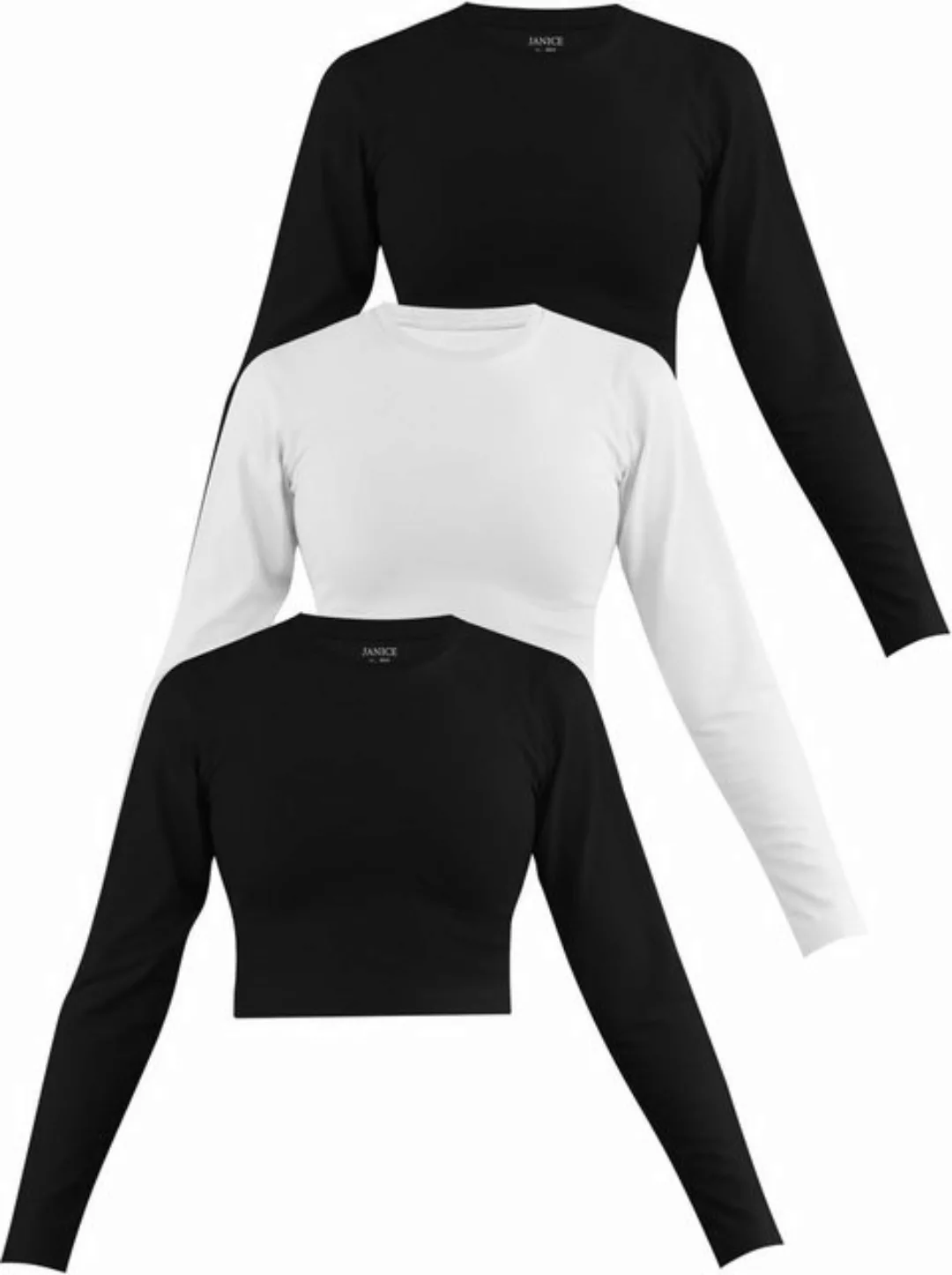 Janice Langarmshirt 3 x Damen crop Langarmshirt hochgeschlossen Noia Figurb günstig online kaufen