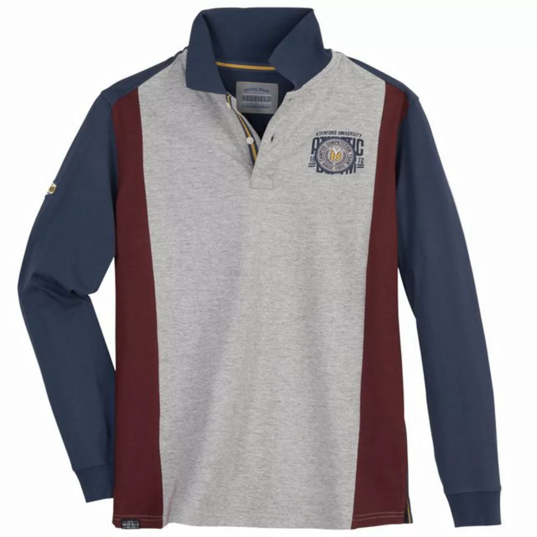 redfield Langarm-Poloshirt Redfield XXL Langarm-Polo Colorblocking blau-gra günstig online kaufen