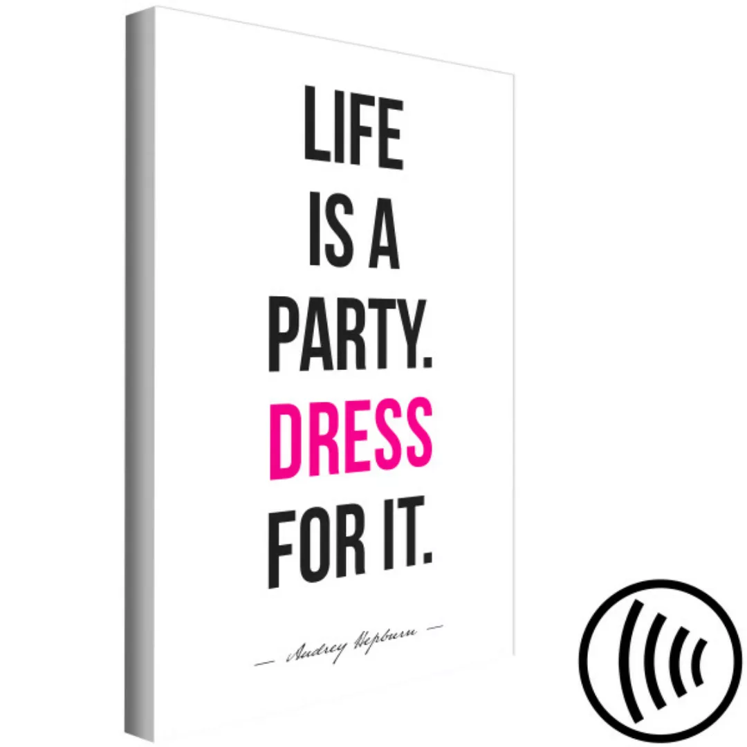 Leinwandbild Das Leben ist eine Party - typografische Grafik mit Zitat auf günstig online kaufen