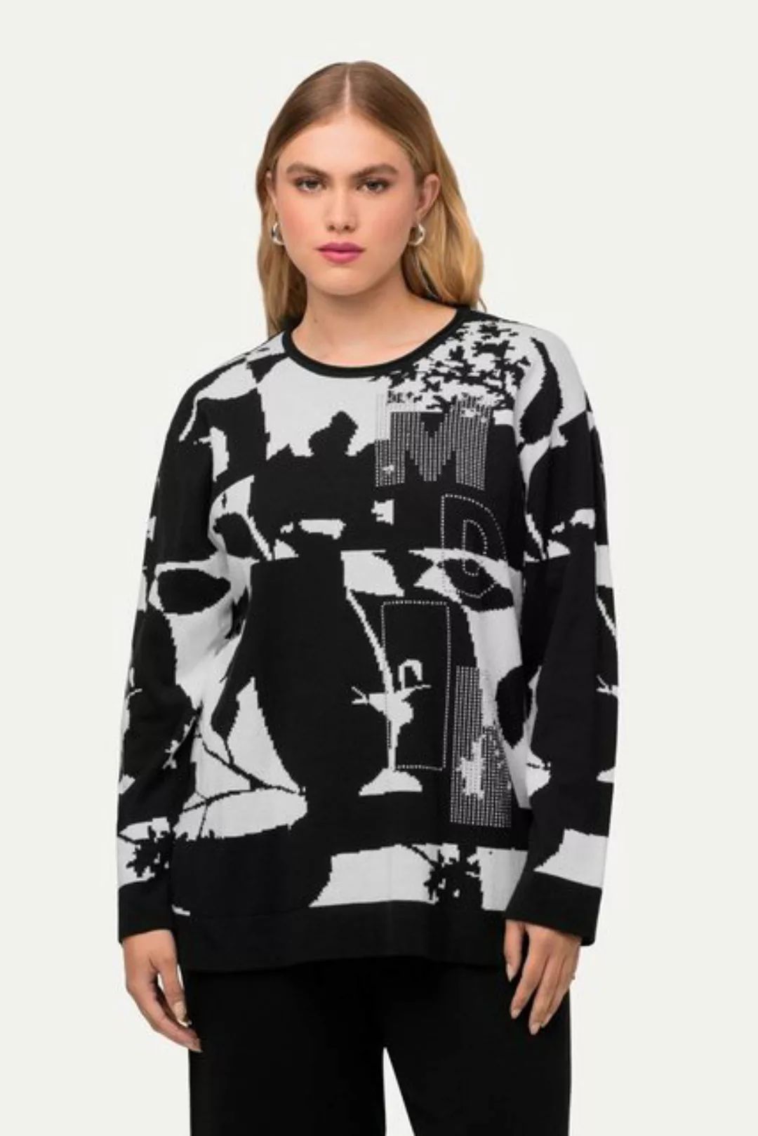 Ulla Popken Strickpullover Pullover Jacquardmuster Glitter Rundhals Langarm günstig online kaufen